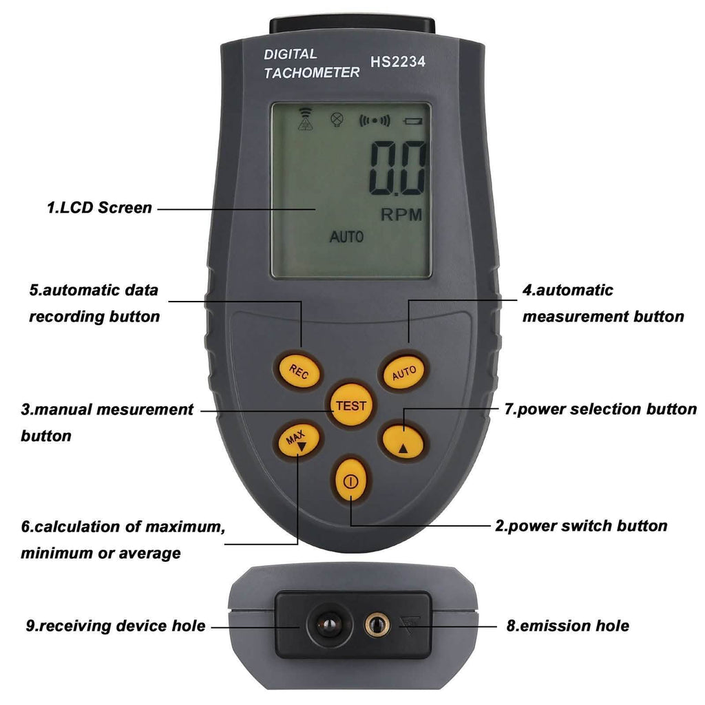 Digital Tachometer 2.5~99,999 RPM Accuracy Non-Contact Laser Photo Tachometer