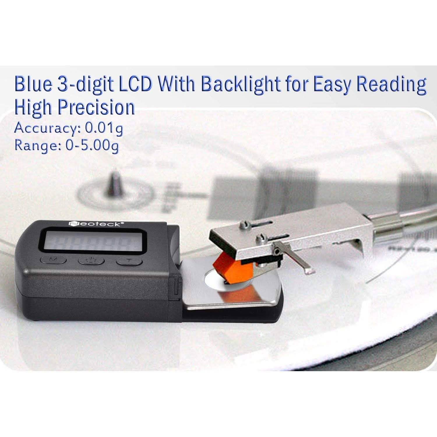 Jauge de force numérique pour stylet 0,01g/5,00g avec écran LCD rétroéclairé bleu pour cellule phono de bras de lecture