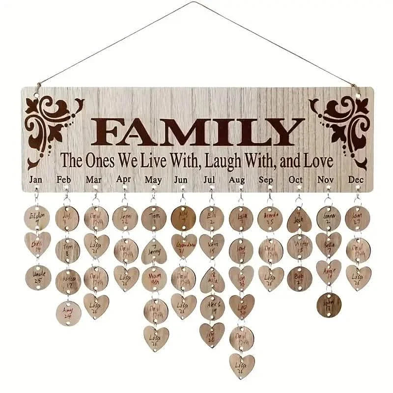 DIY Wooden Family Birthday Board Hanging Sign Pendant