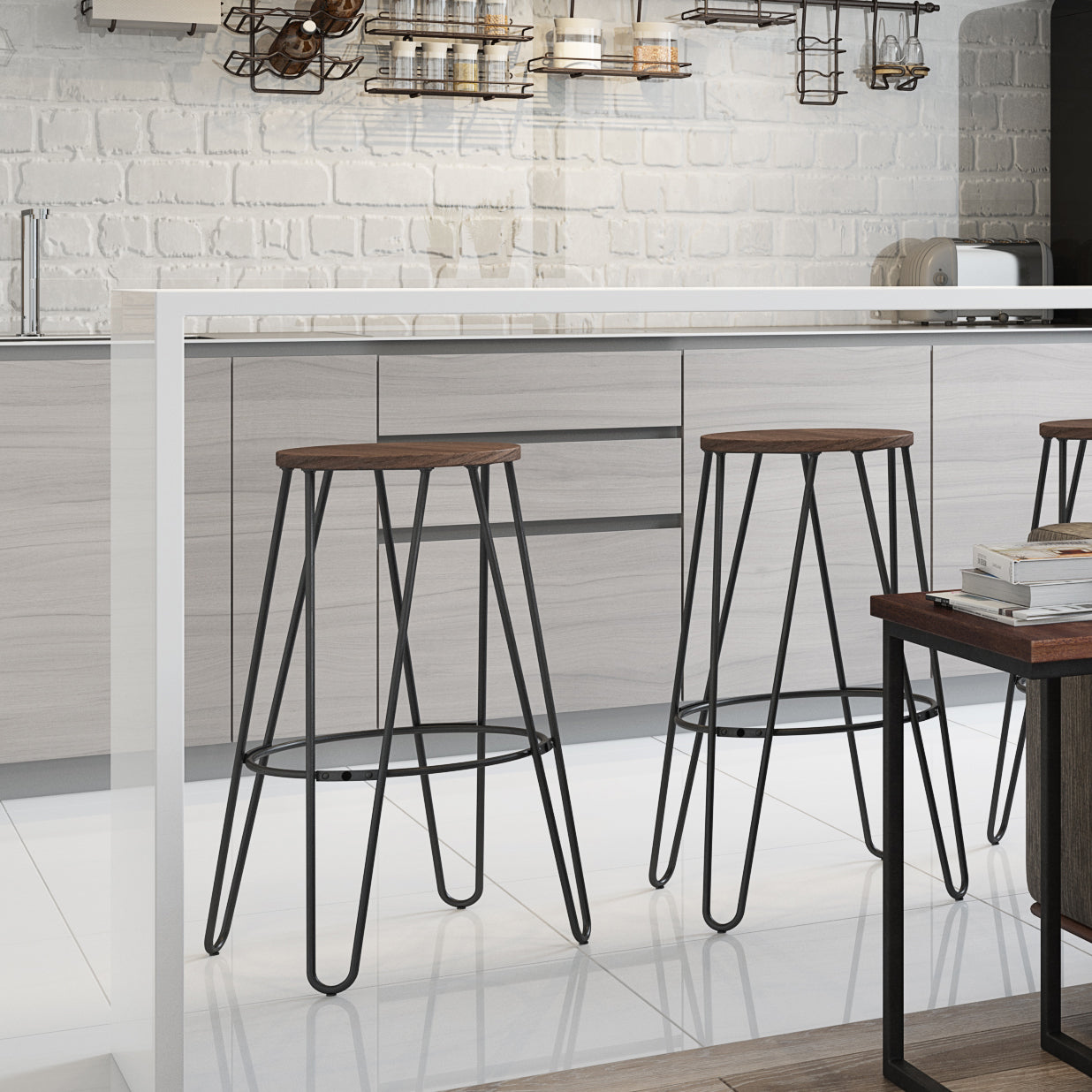 Simeon - 26" Metal Counter Height Stool with Wood Seat (Set of 2) - Cocoa