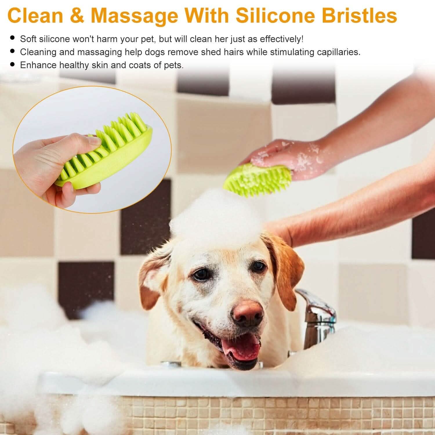 Brosse de bain pour chien antidérapante, peigne de massage en silicone pour le toilettage et la douche des animaux