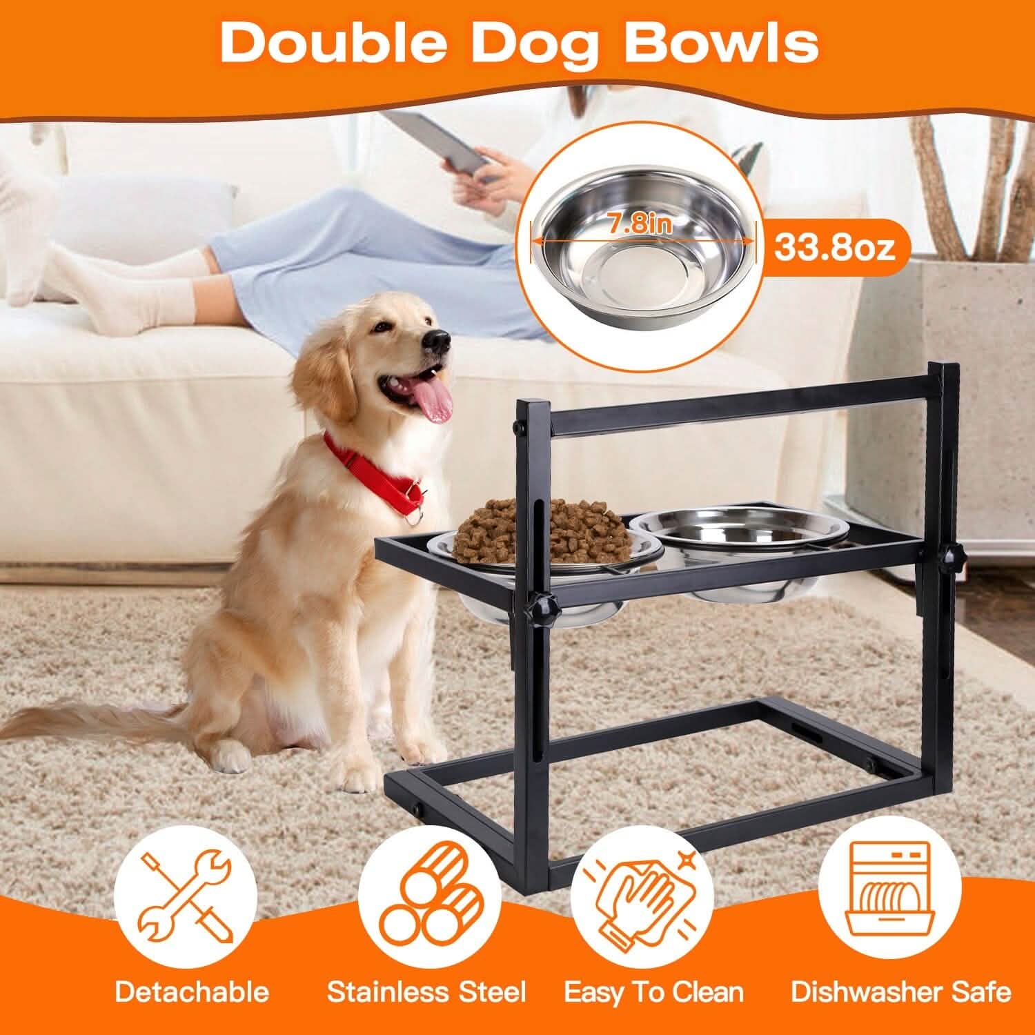Dog Raised Bowls with Adjustable Height Stainless Steel