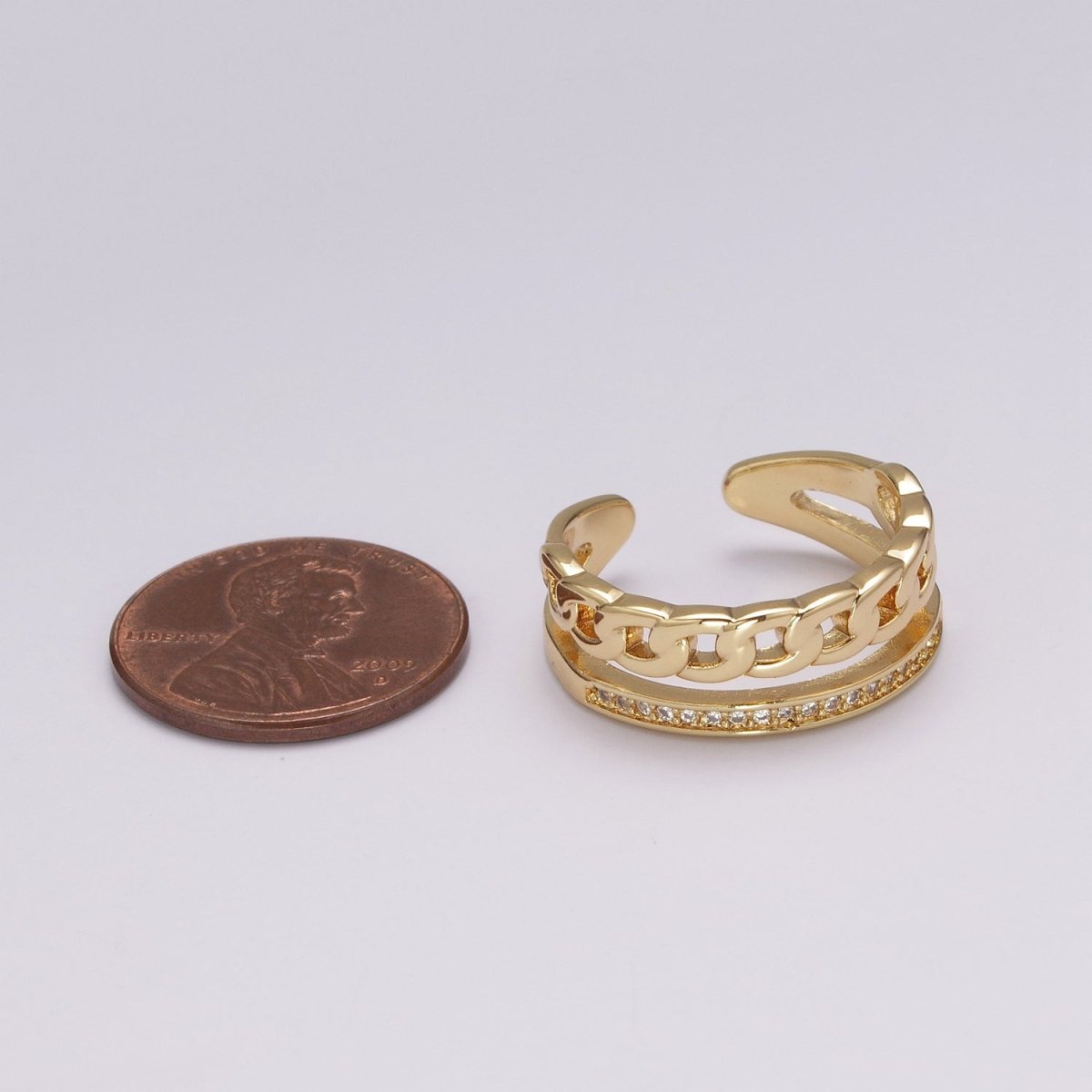 Double Band Chain Ring Design Gold Stackable Modern Minimalist Trending Ring Accessory U-129