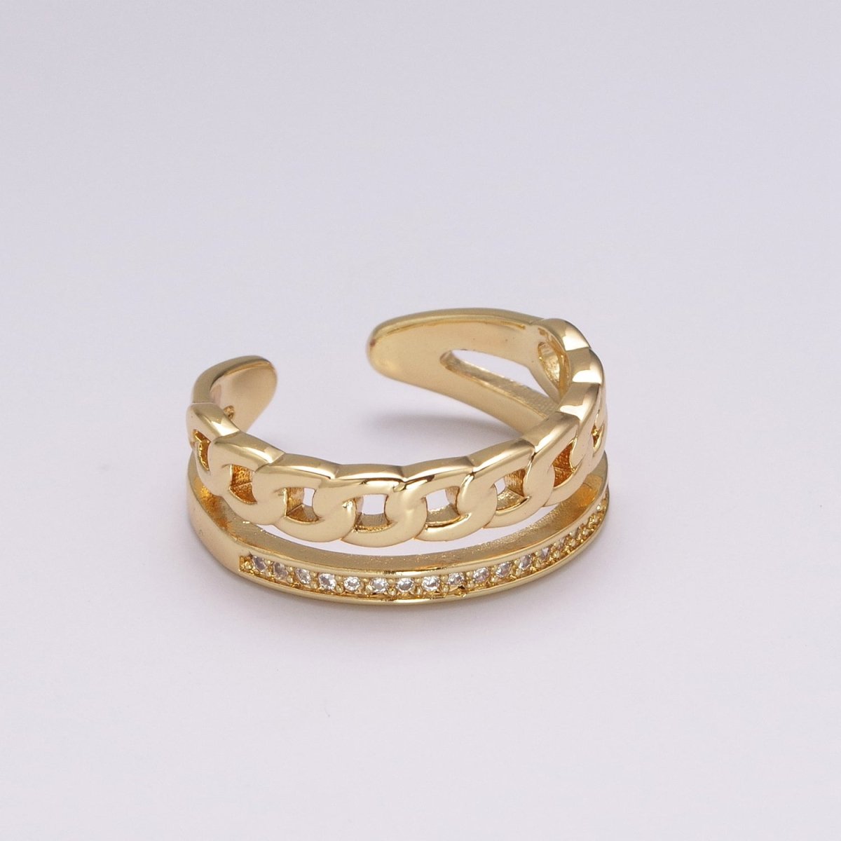Double Band Chain Ring Design Gold Stackable Modern Minimalist Trending Ring Accessory U-129