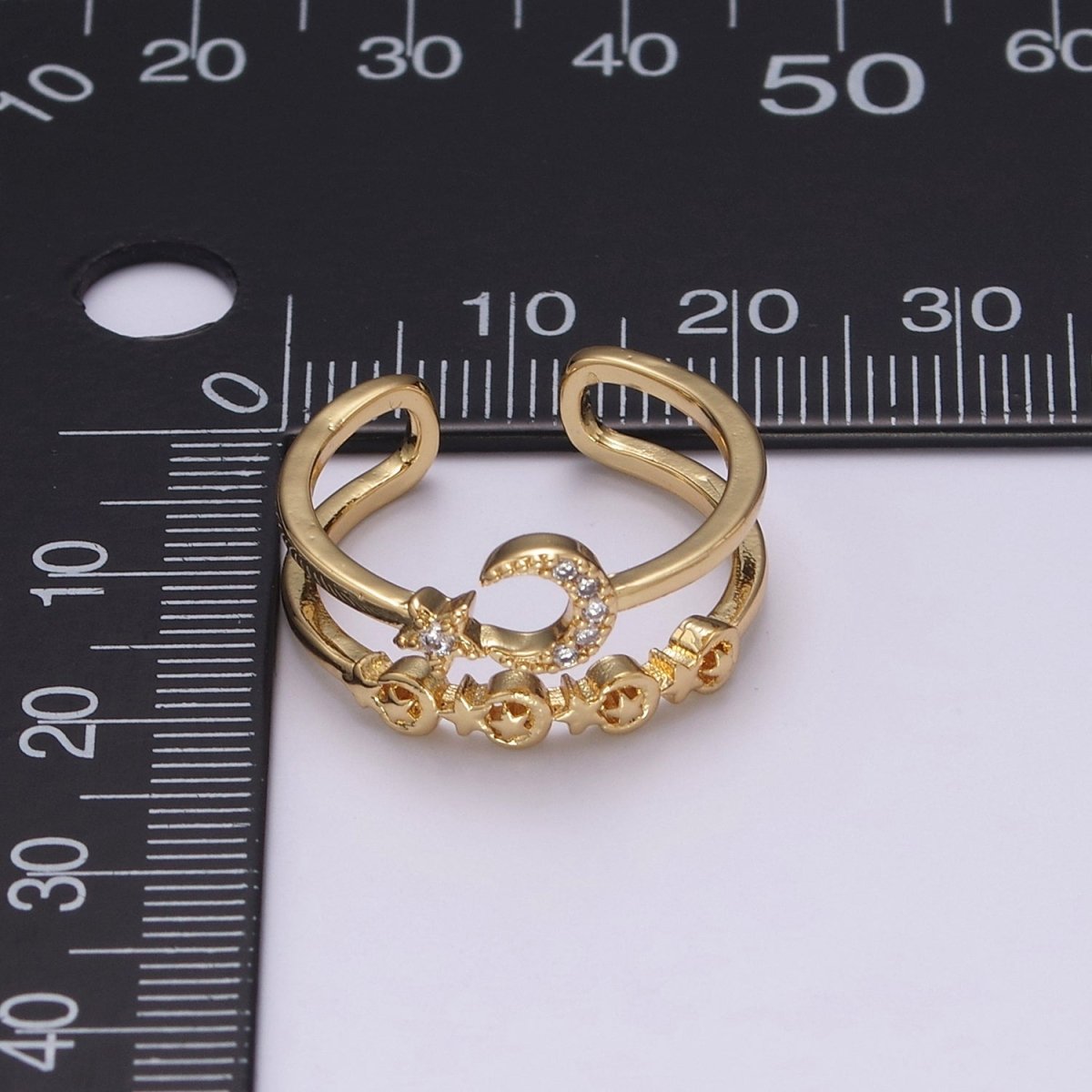 Double Band Crescent Moon Star Ring for Stackable Jewelry Open Adjustable Ring U-211