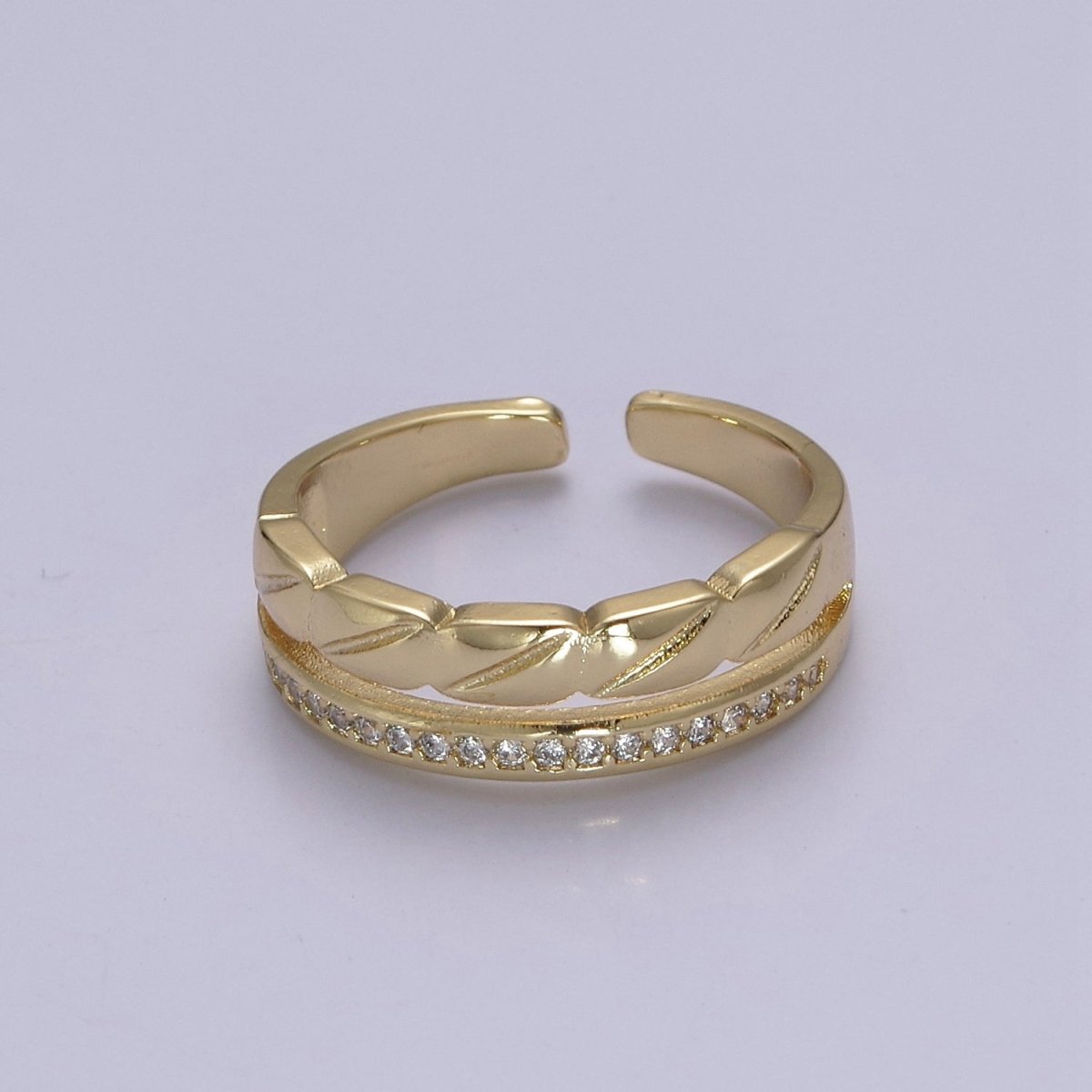 Double Band Croissant Ring Dainty CZ Open Adjustable Ring S-472