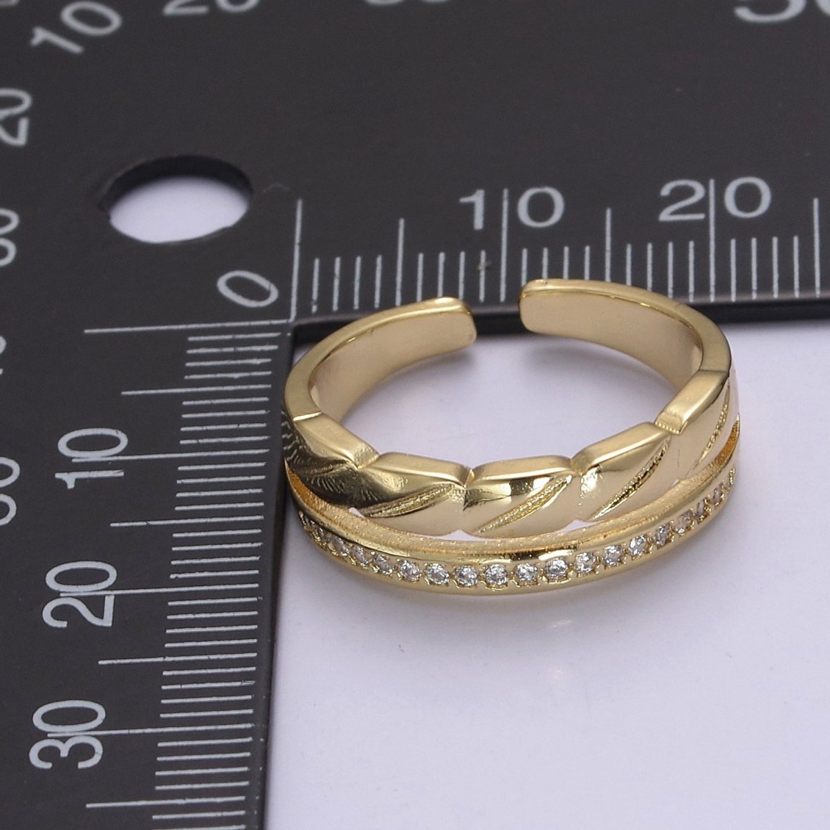 Double Band Croissant Ring Dainty CZ Open Adjustable Ring S-472