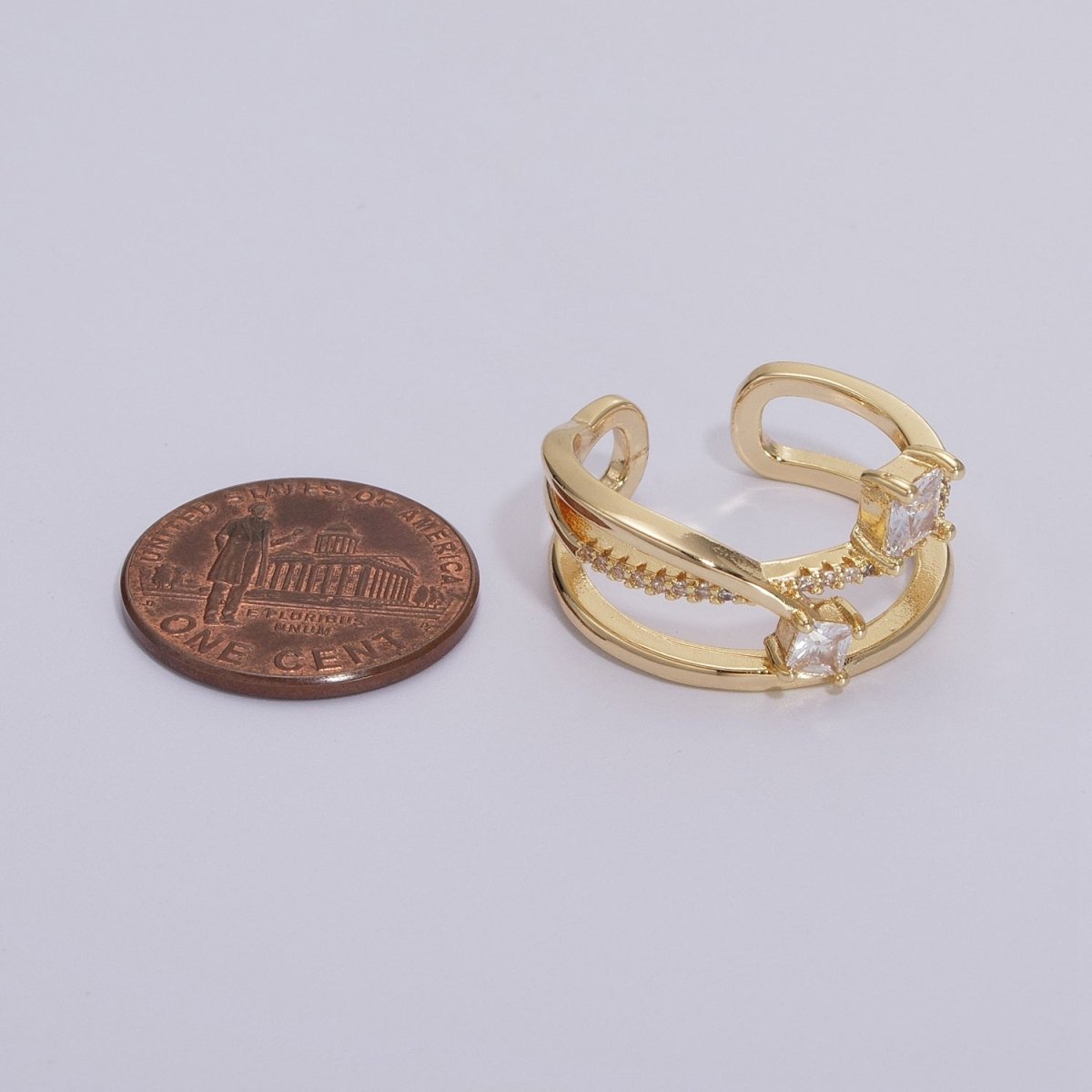 Double Band Ring 18K Gold Filled Micro Pave Ring Open adjustable Jewelry U-027