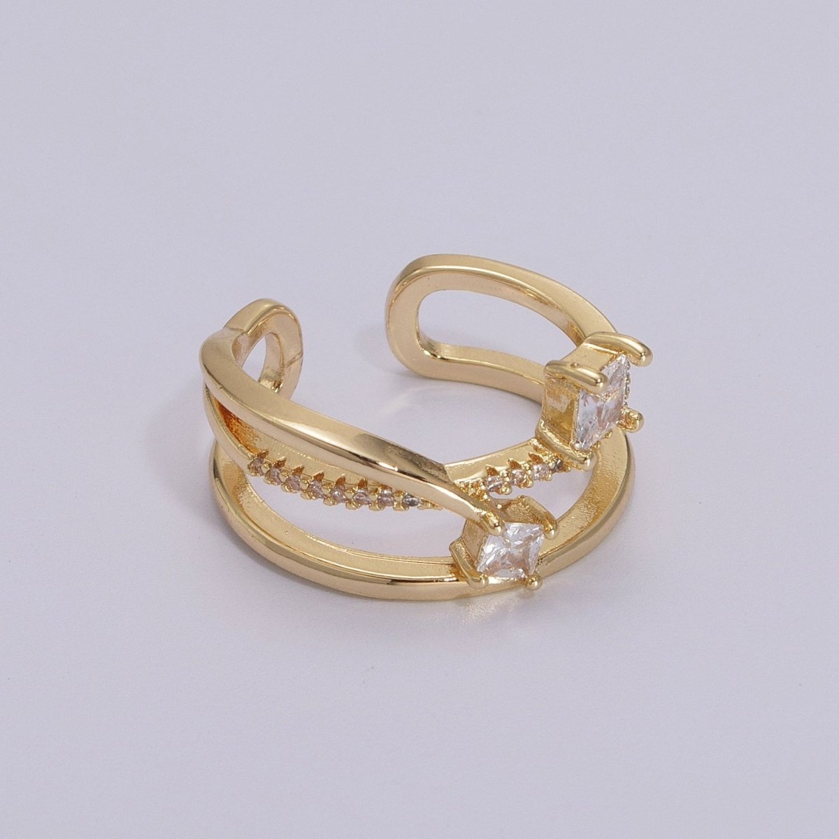 Double Band Ring 18K Gold Filled Micro Pave Ring Open adjustable Jewelry U-027