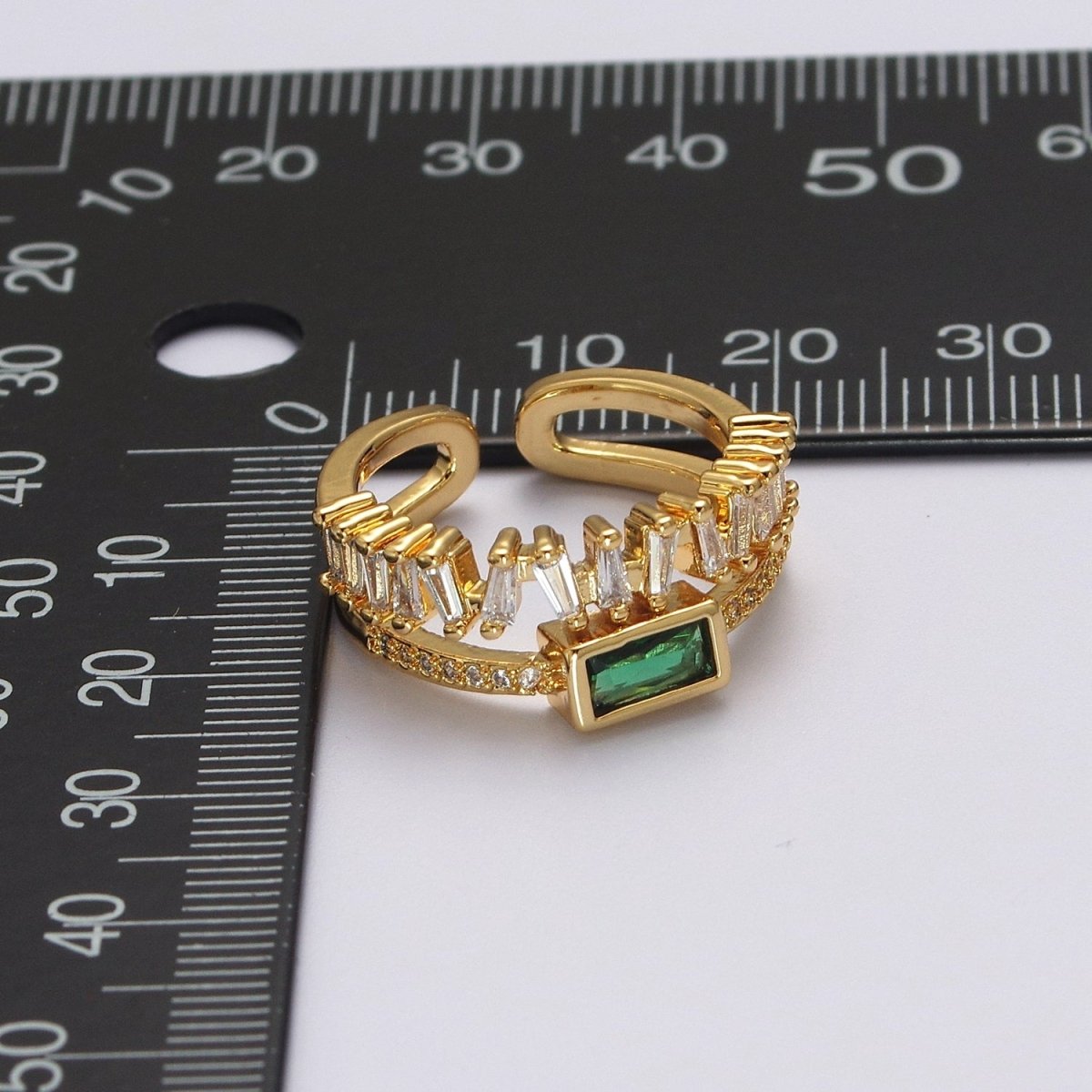 Double Band Ring Clear Baguette Cz Stone with Green CZ For Stackable Ring O-2037