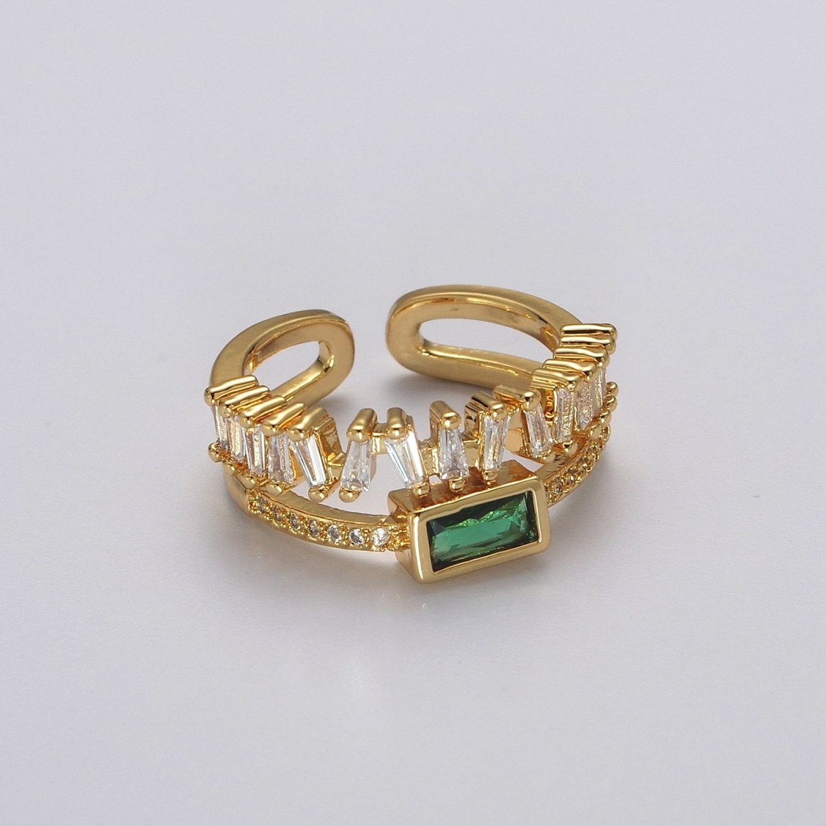 Double Band Ring Clear Baguette Cz Stone with Green CZ For Stackable Ring O-2037