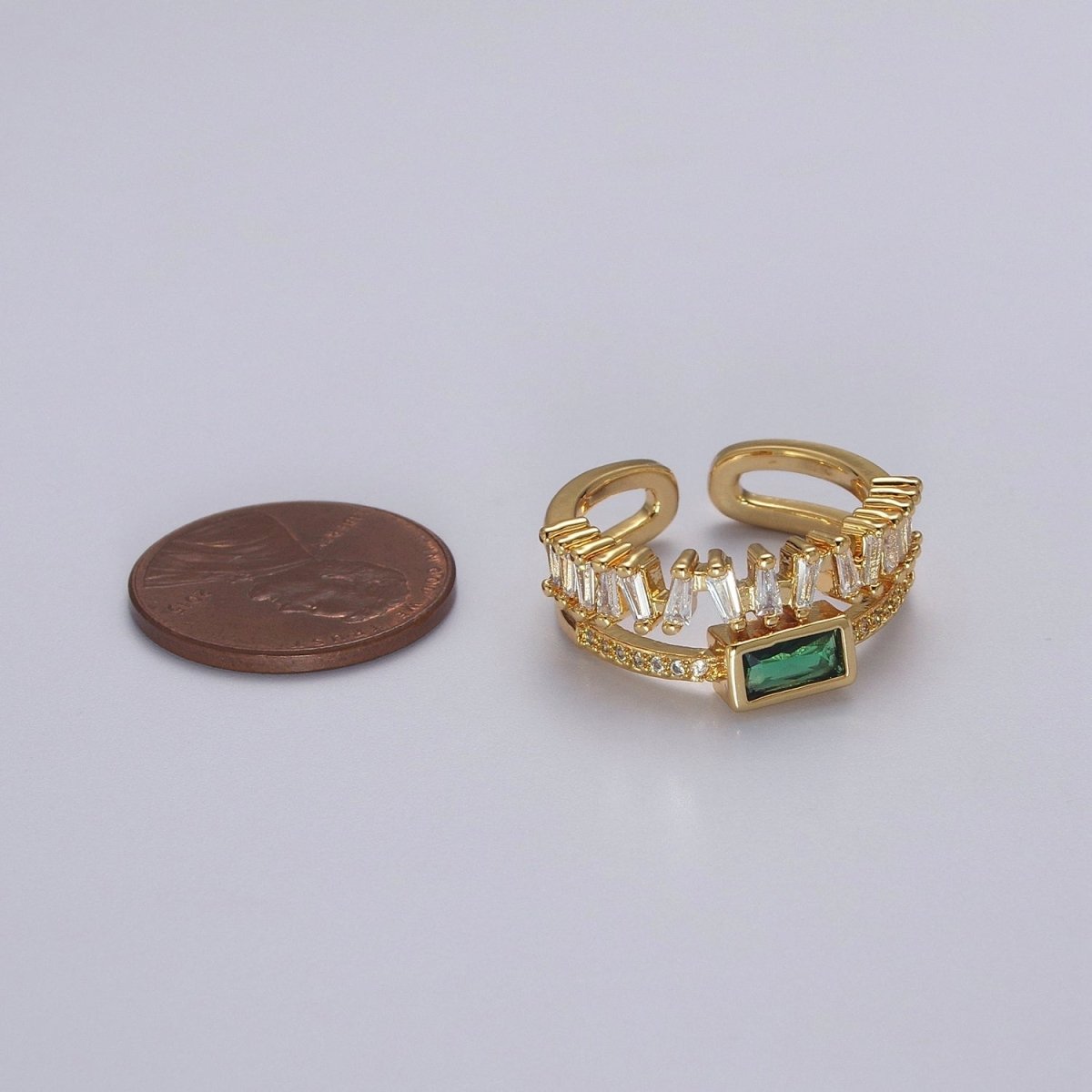 Double Band Ring Clear Baguette Cz Stone with Green CZ For Stackable Ring O-2037