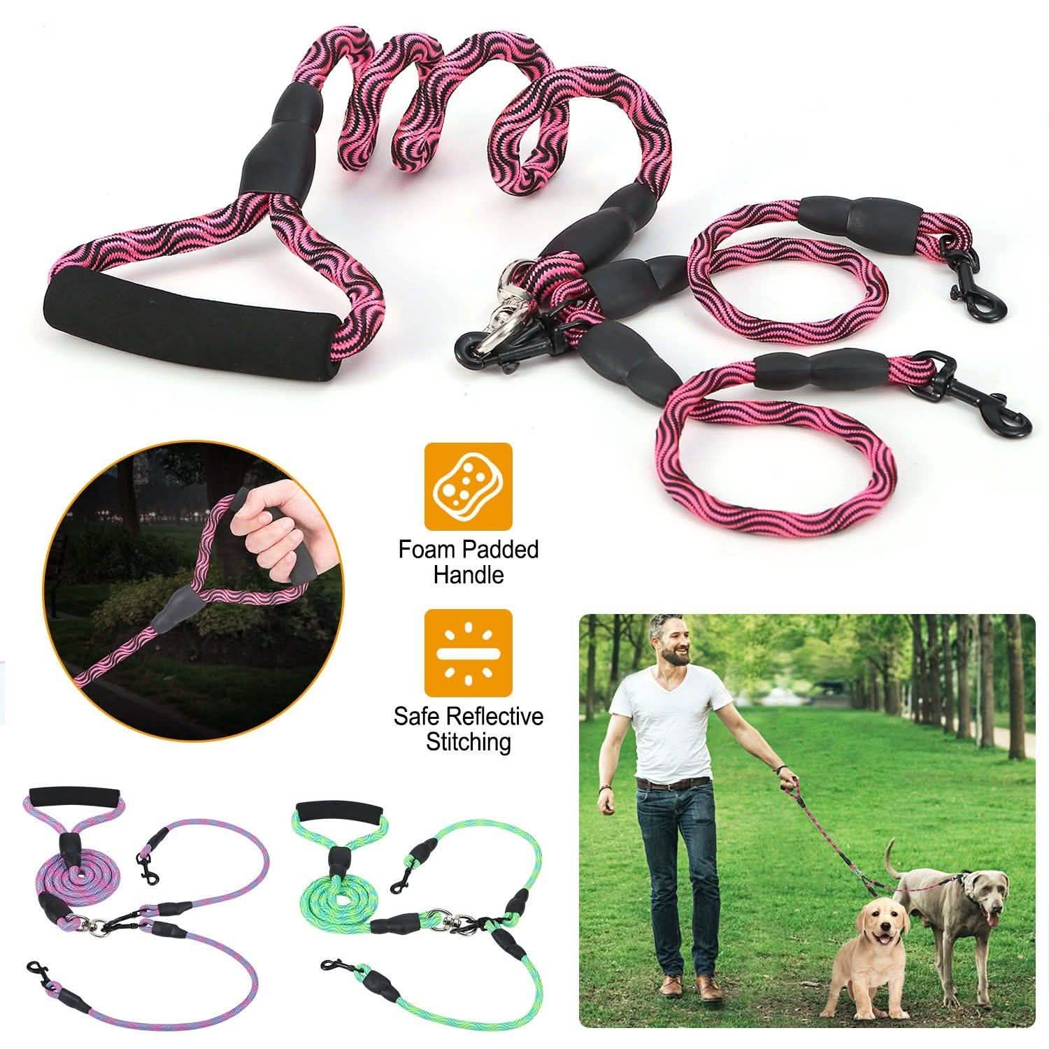 Double Dog Leash No-Tangle with Swivel Coupler Padded Handle