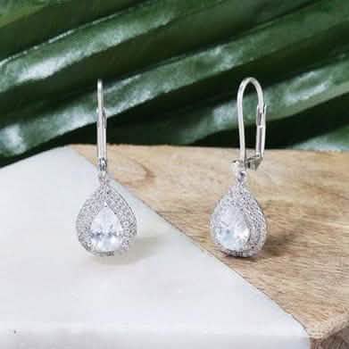 Boucles d'oreilles pendantes poire double halo