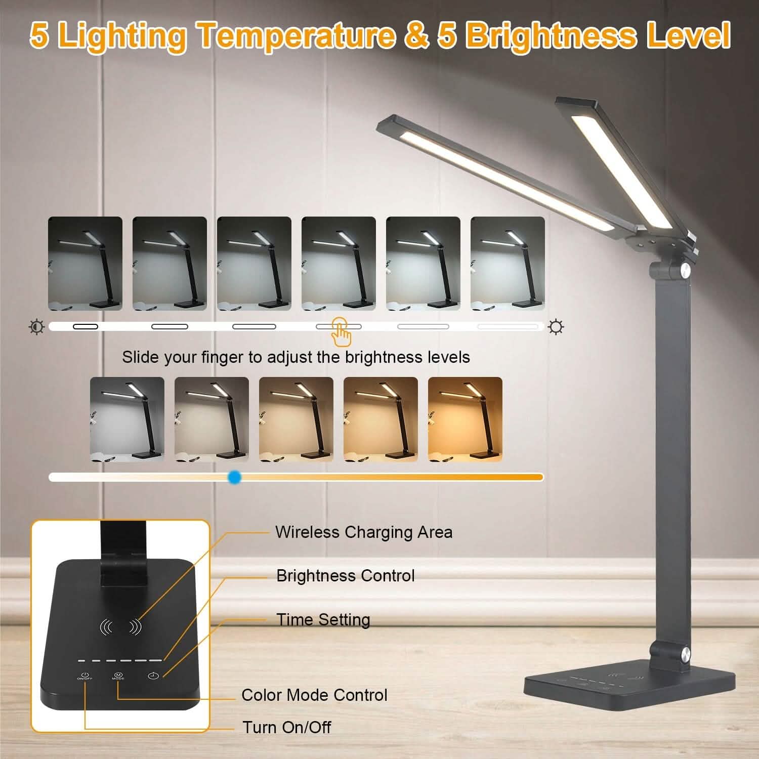 Double Head Desk Lamp with Wireless Charging USB Port