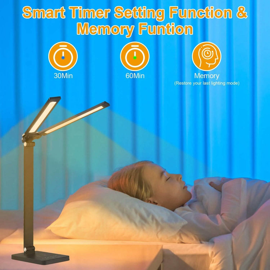 Double Head Desk Lamp with Wireless Charging USB Port