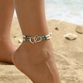 Double Openwork Heart Beaded Anklet Set with Mini Seed Beads