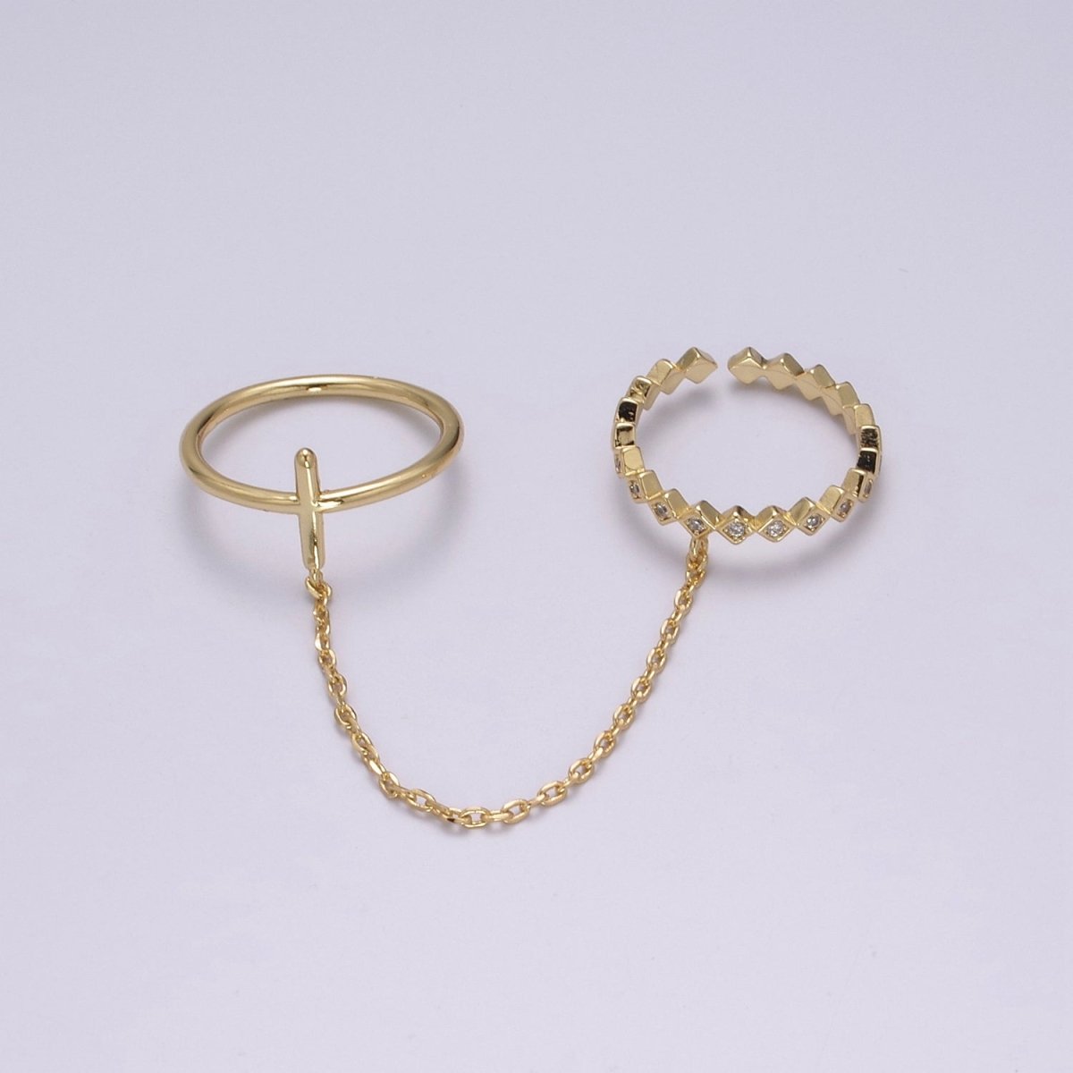 Double ring with chain, Adjustable ring, Stacking ring, Gold chain ring, Fashion ring, Minimalist Jewelry U-191