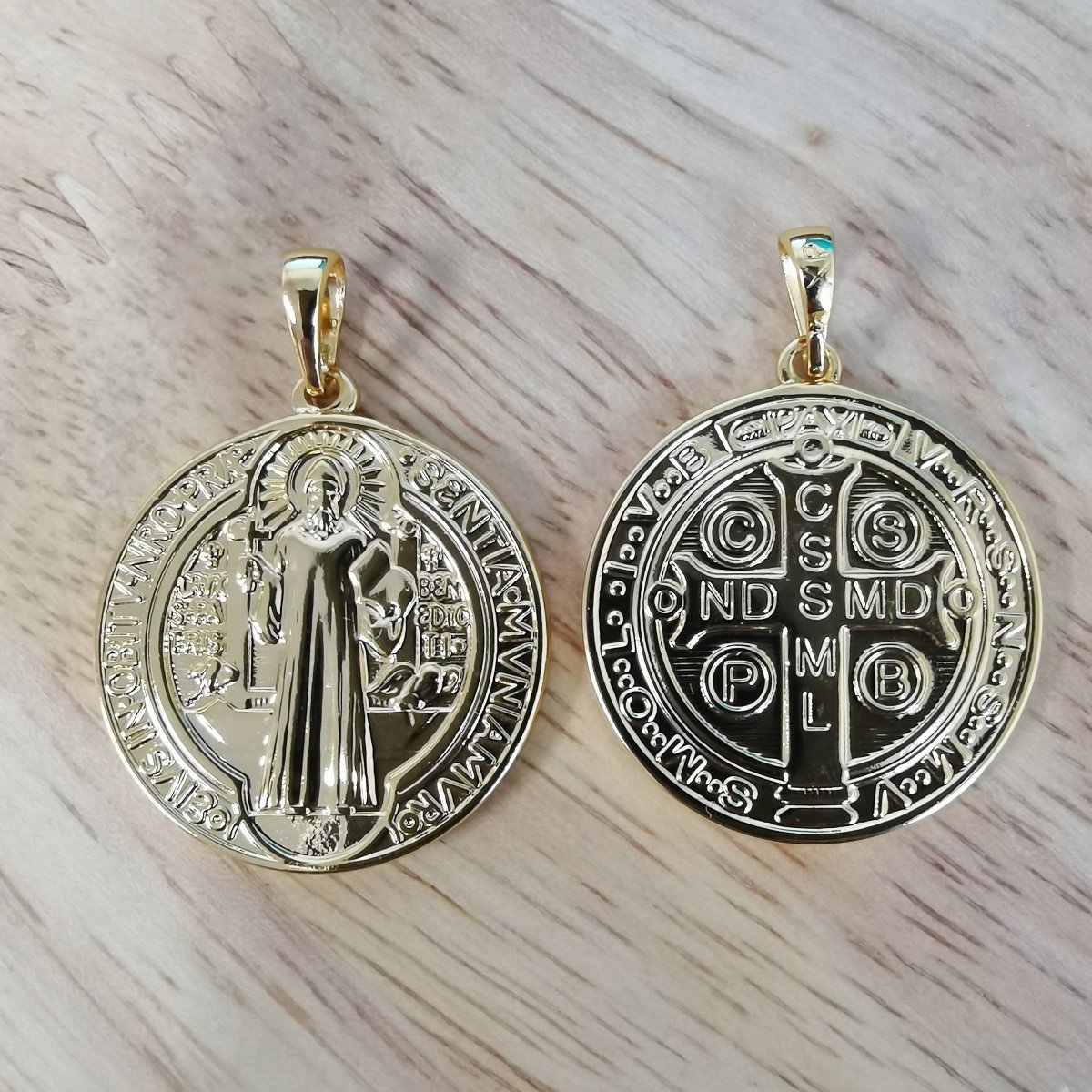 Double Sided Gold Filled Coin Saint Benedict Charm Medallion for Bracelet Necklace Pendant Earring Findings for Jewelry Making H-866  I-756