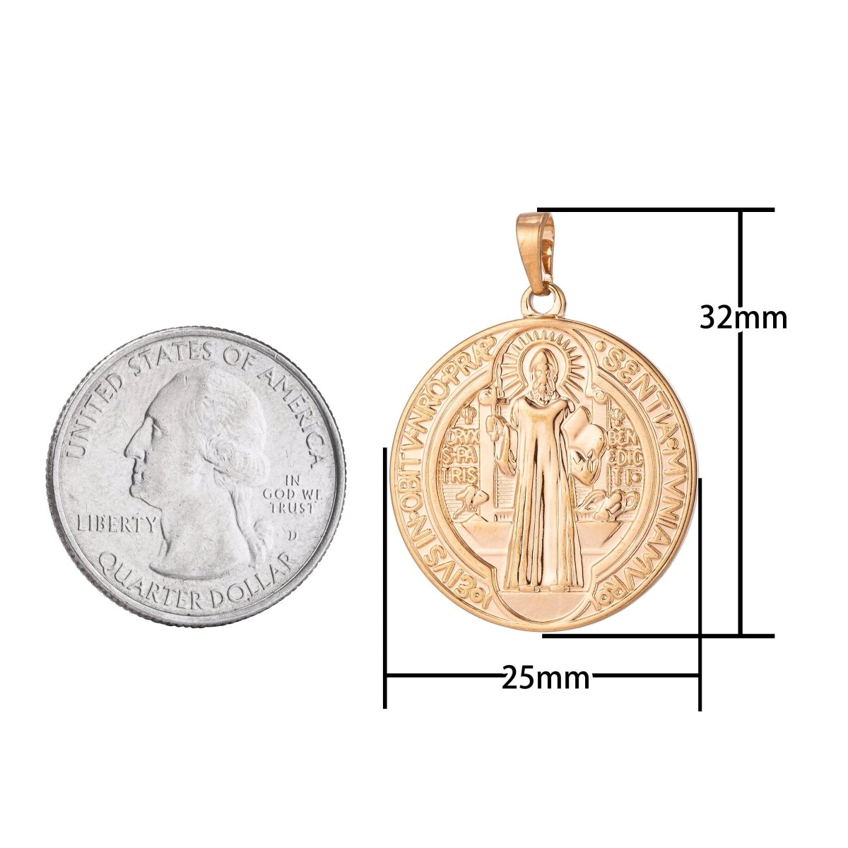 Double Sided Gold Filled Coin Saint Benedict Charm Medallion for Bracelet Necklace Pendant Earring Findings for Jewelry Making H-866  I-756