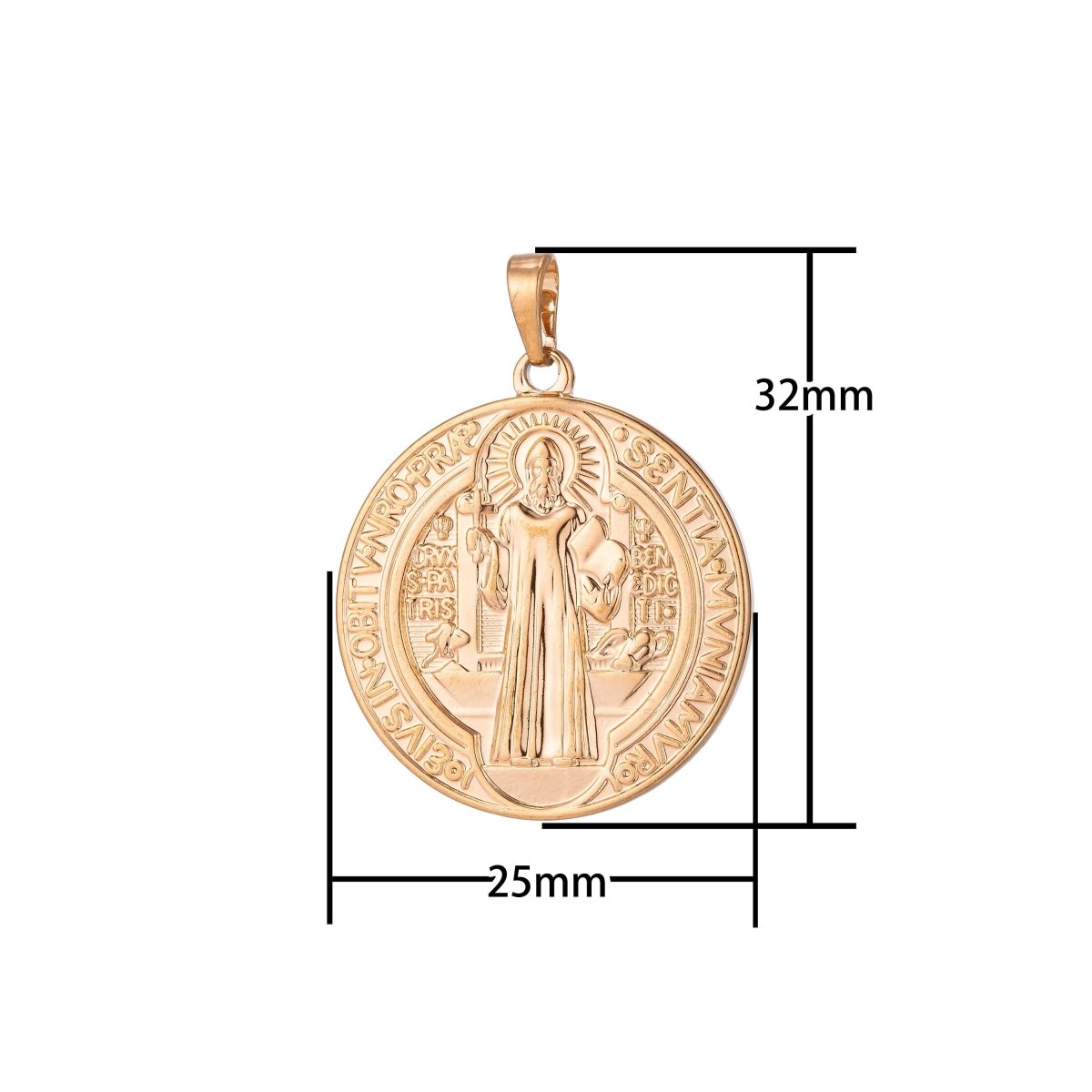 Double Sided Gold Filled Coin Saint Benedict Charm Medallion for Bracelet Necklace Pendant Earring Findings for Jewelry Making H-866  I-756