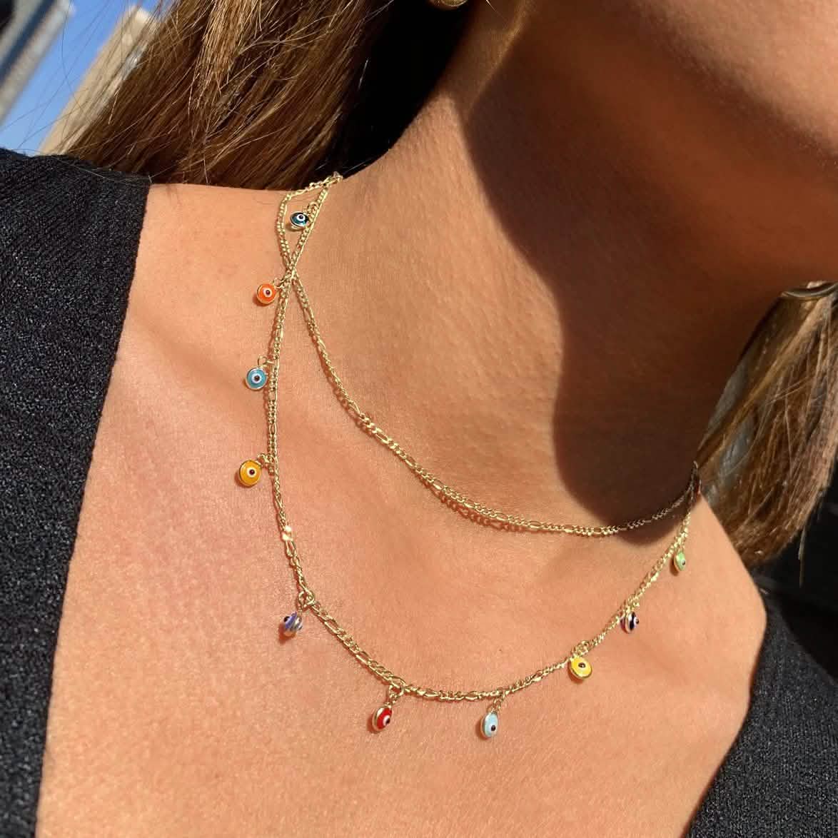 Collier double rang à pampilles Oeil de tigre figaro