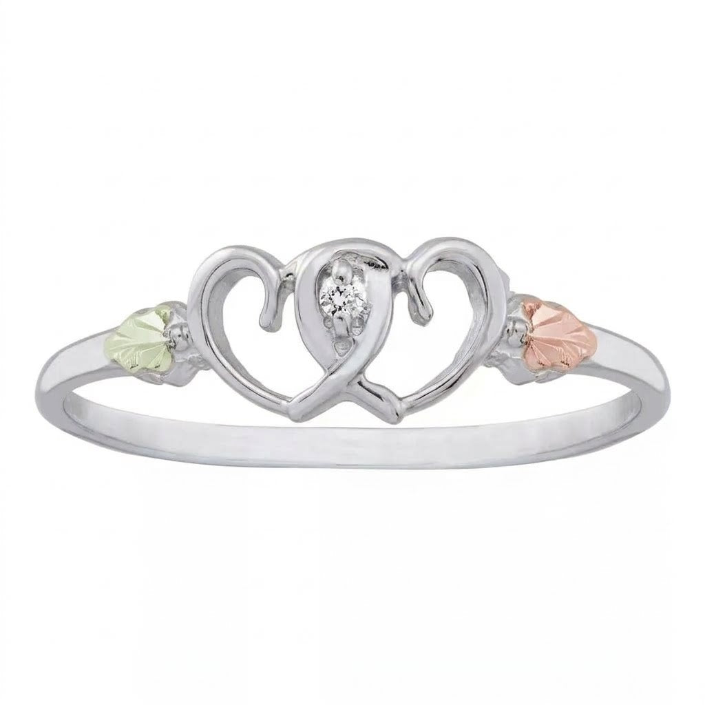 Twin Hearts and Diamond - Black Hills Gold Ladies Ring