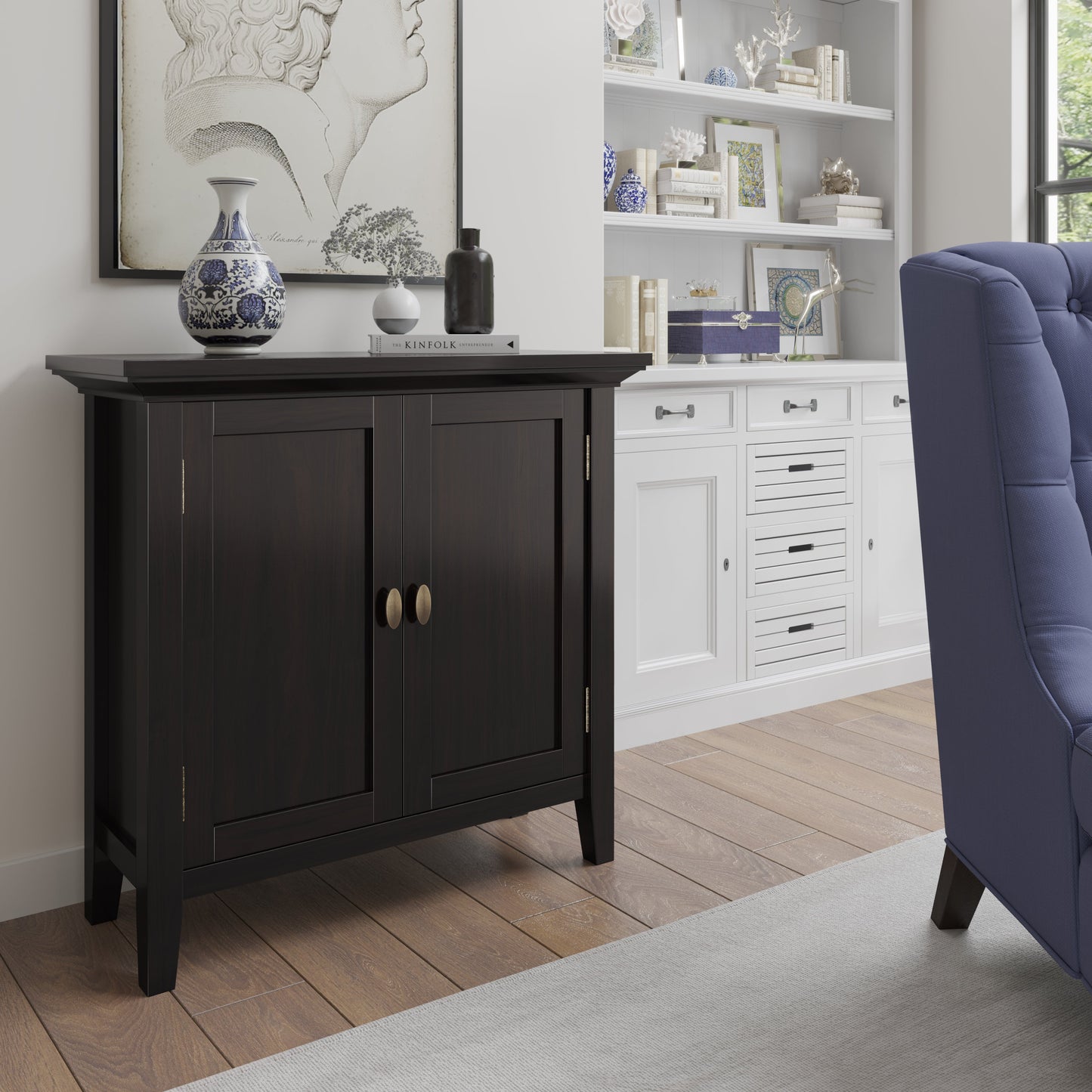 Redmond 32 Inch Wide Solid Wood Low Storage Cabinet in Hickory