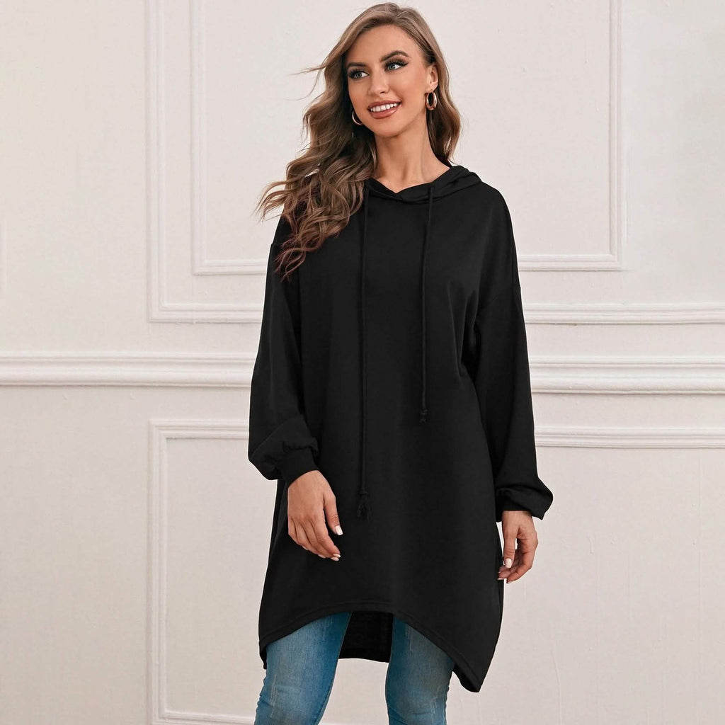 Sweat à capuche long avec ourlet plongeant et épaules tombantes en tissu thermique