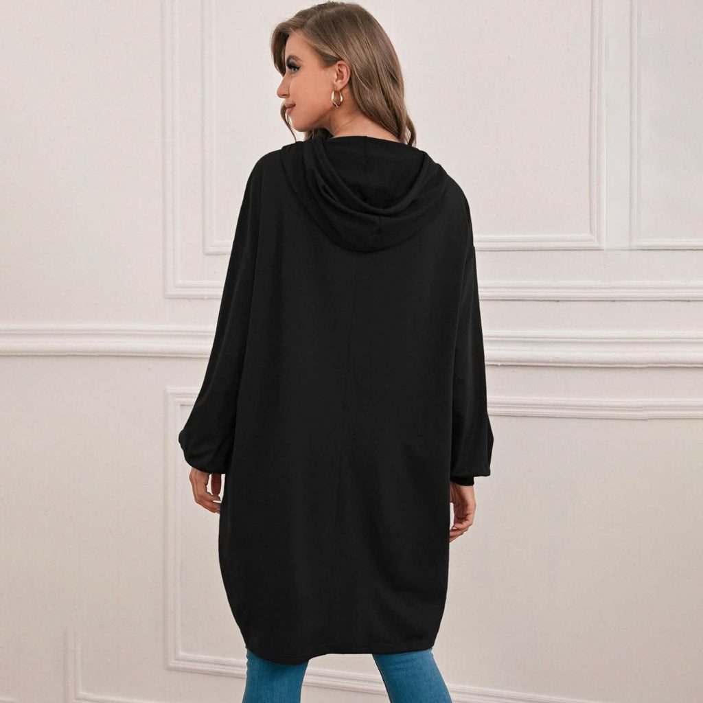 Sweat à capuche long avec ourlet plongeant et épaules tombantes en tissu thermique