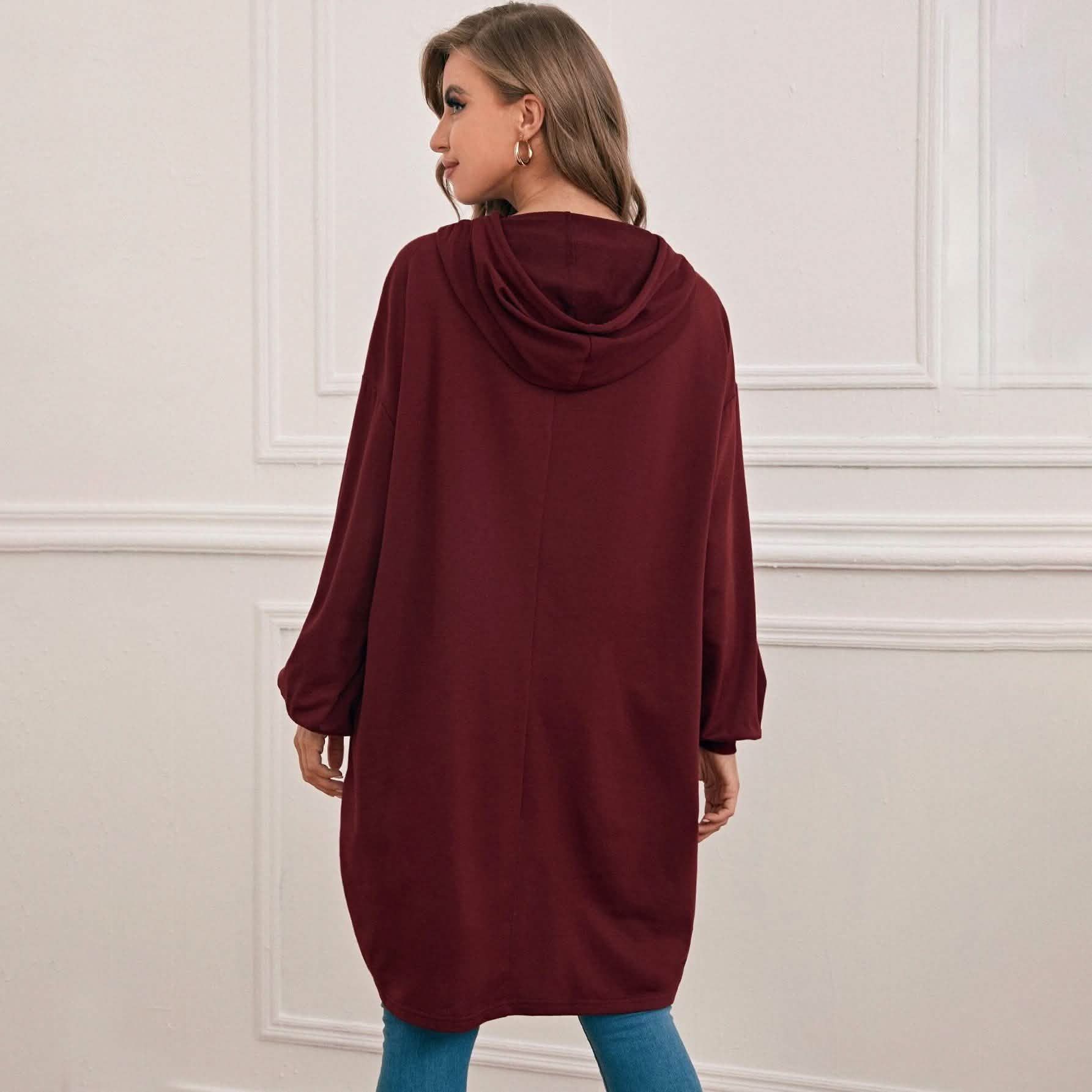 Sweat à capuche long avec ourlet plongeant et épaules tombantes en tissu thermique