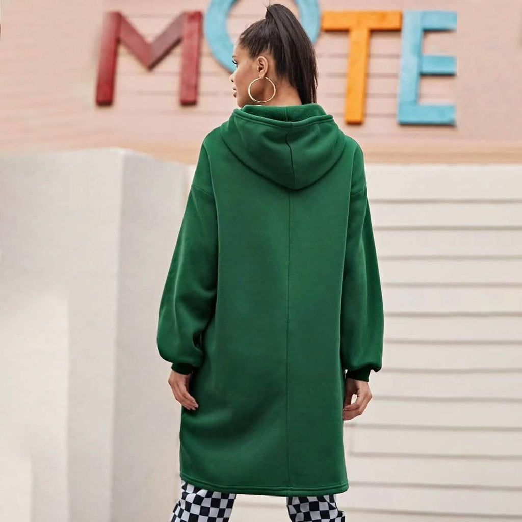 Sweat à capuche long avec ourlet plongeant et épaules tombantes en tissu thermique