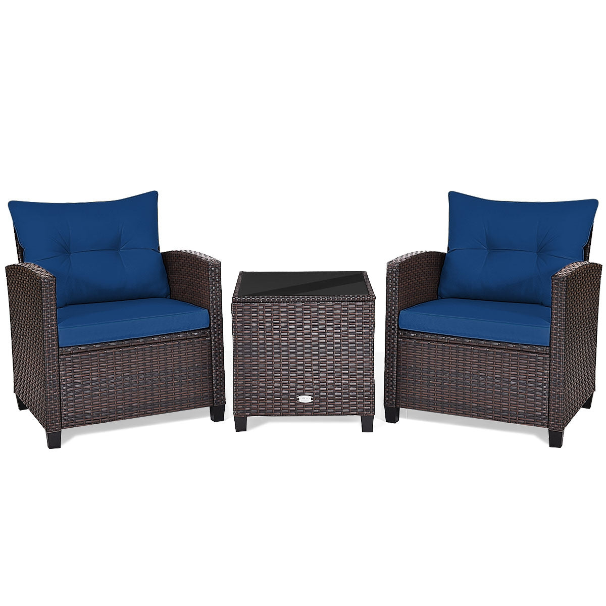 3 Pcs Patio Rattan Furniture Set Cushioned Conversation Set Coffee Table-Beige