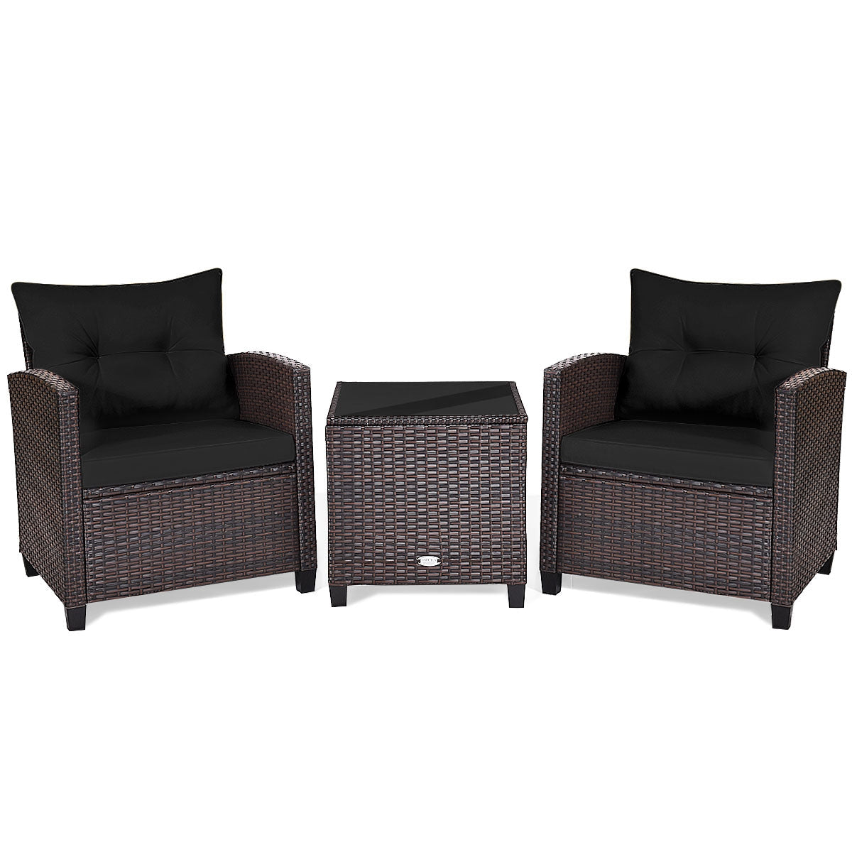 3 Pcs Patio Rattan Furniture Set Cushioned Conversation Set Coffee Table-Beige