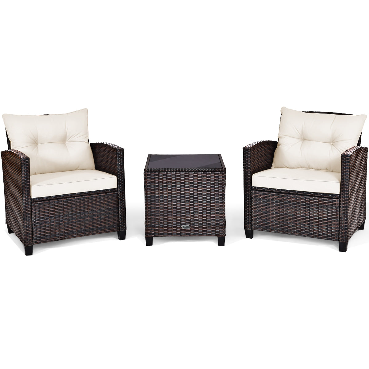 3 Pcs Patio Rattan Furniture Set Cushioned Conversation Set Coffee Table-Beige
