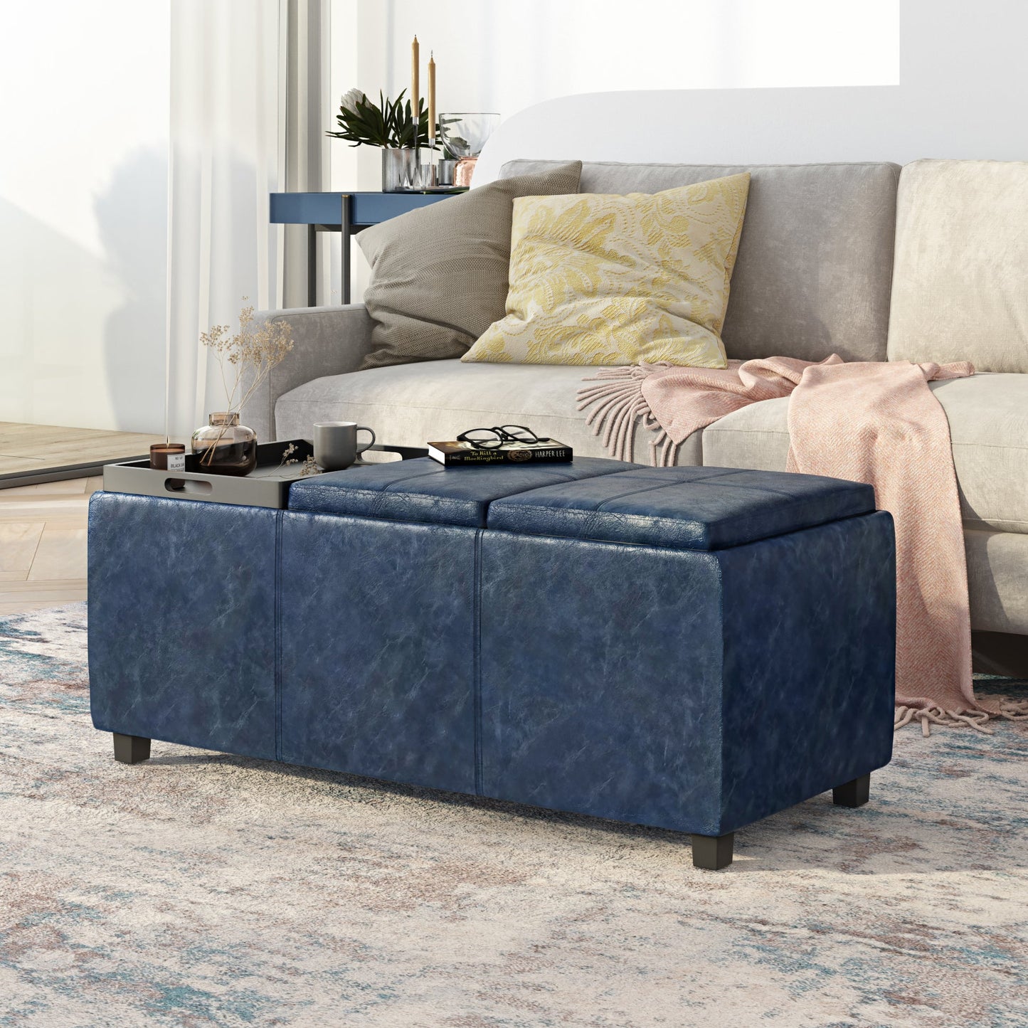 Avalon 42 Inch Wide Storage Ottoman in Denim
