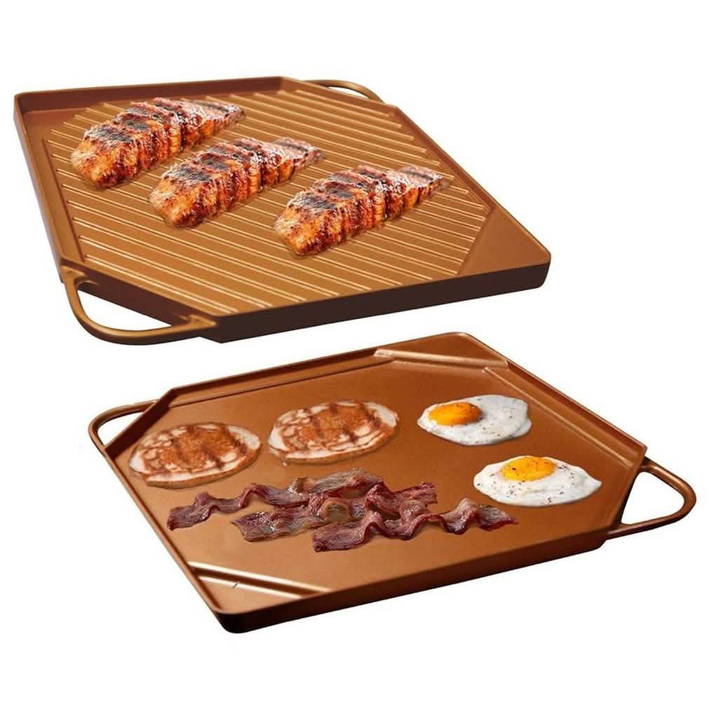 Dual-Sided Copper Griddle and Grill Pan