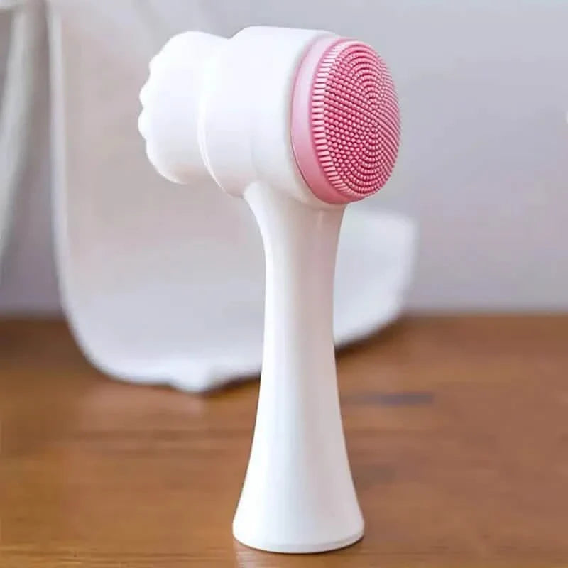 Dual-Sided Face Exfoliating & Deep Pore Cleansing Brush with Soft Bristle & Silicone Facial Scrubber