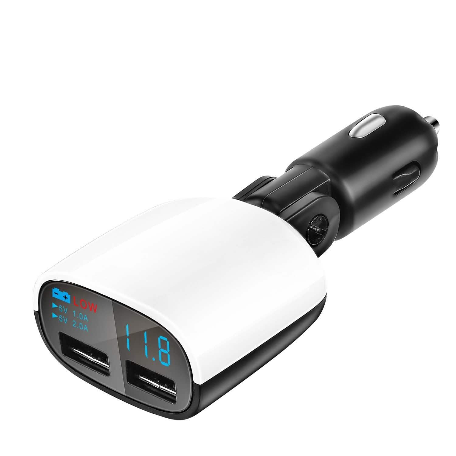 Dual USB Car Charger with Low Voltage LED Display
