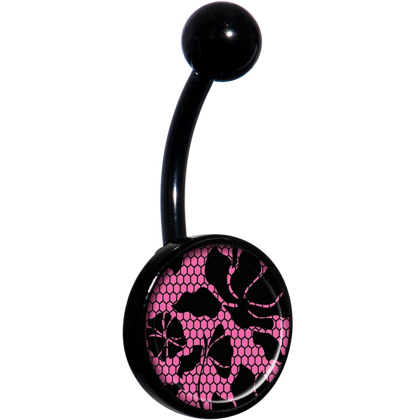 Pink Floral Lace Black Belly Ring