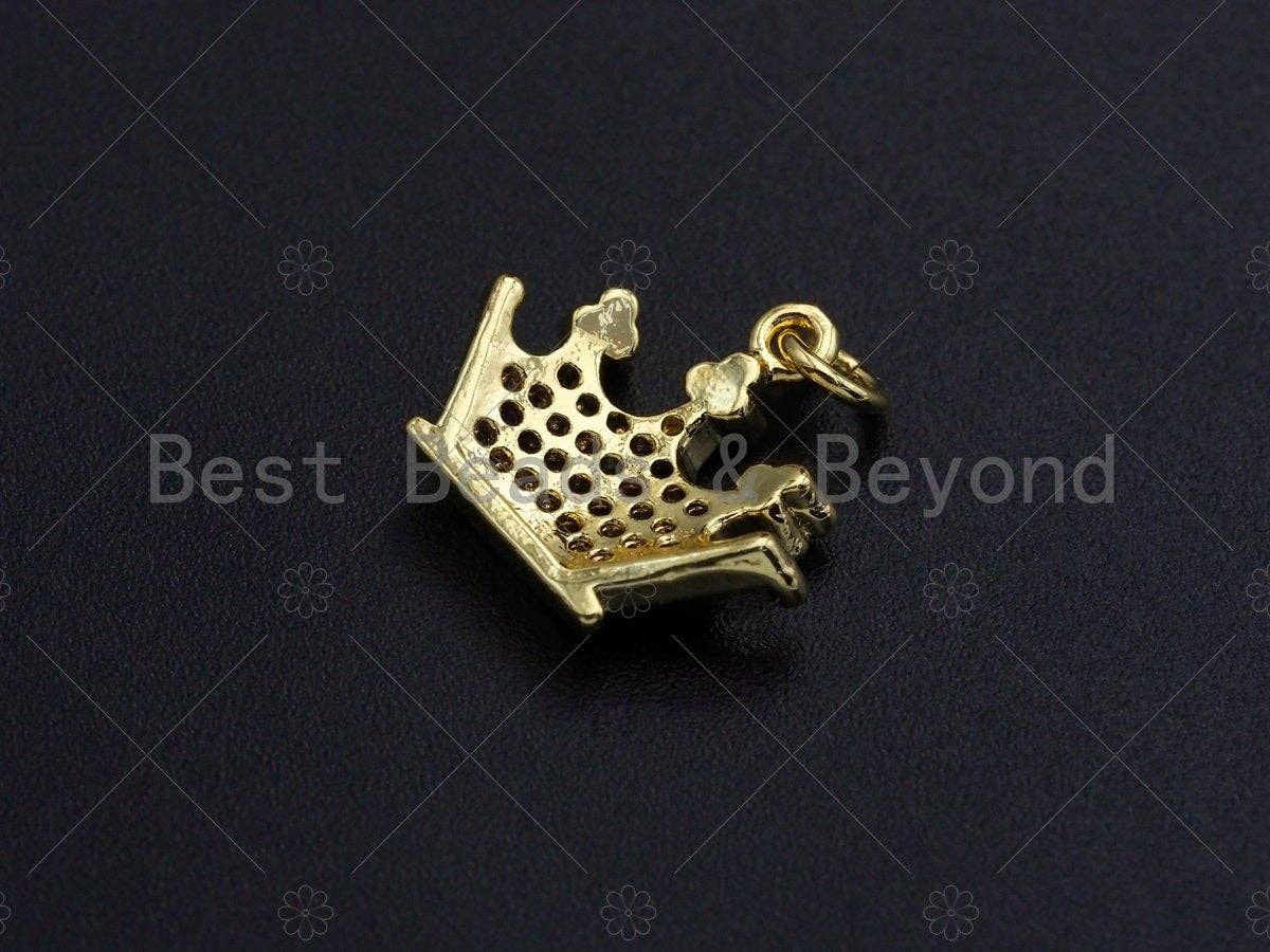 18K Gold Multicolor Micro CZ Pave Crown Pendant, Gold Crown Charm,  Crown Beads, Jewelry Findings, 15x13mm,sku#LK39