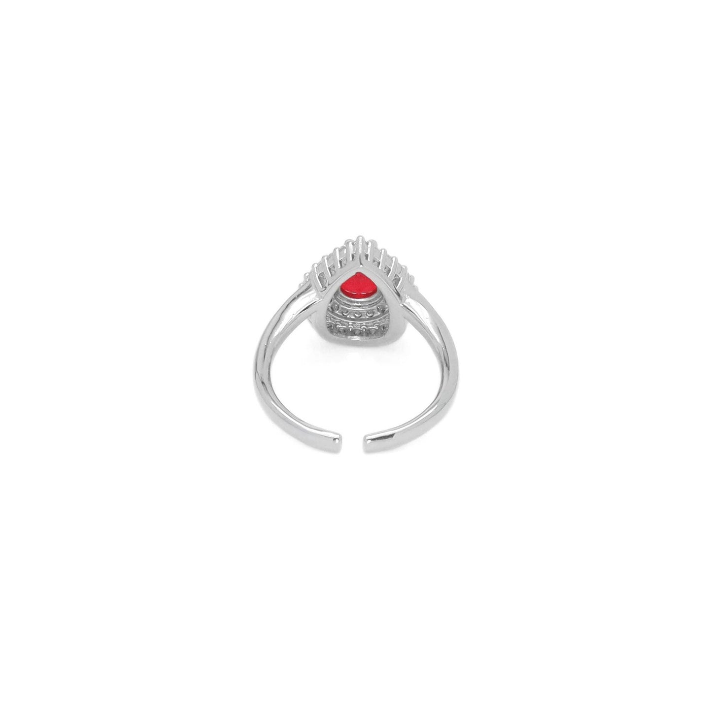 Red Teardrop CZ Silver Adjustable Ring, Sku#A160
