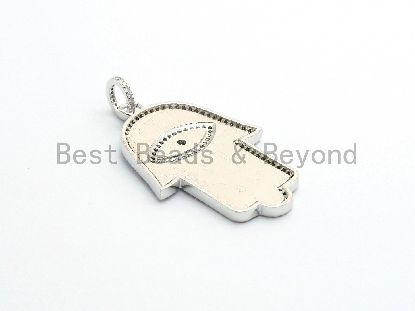 Enamel Oil Drop Hamas Hand Pendant,Cubic Zirconia Hamas Hand Pave Pendant, Blue Pave Pendant, 29x43mm, SKU#F599C