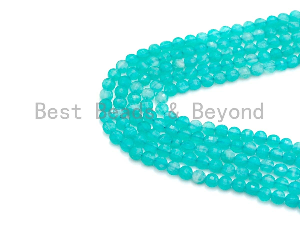 4mm/6mm High Quality Natural Amazonite Coin Shape Beads, Checkboard cut Amazonite, Turtle Shell cut Beads, 15.5" Full Strand, sku#U789