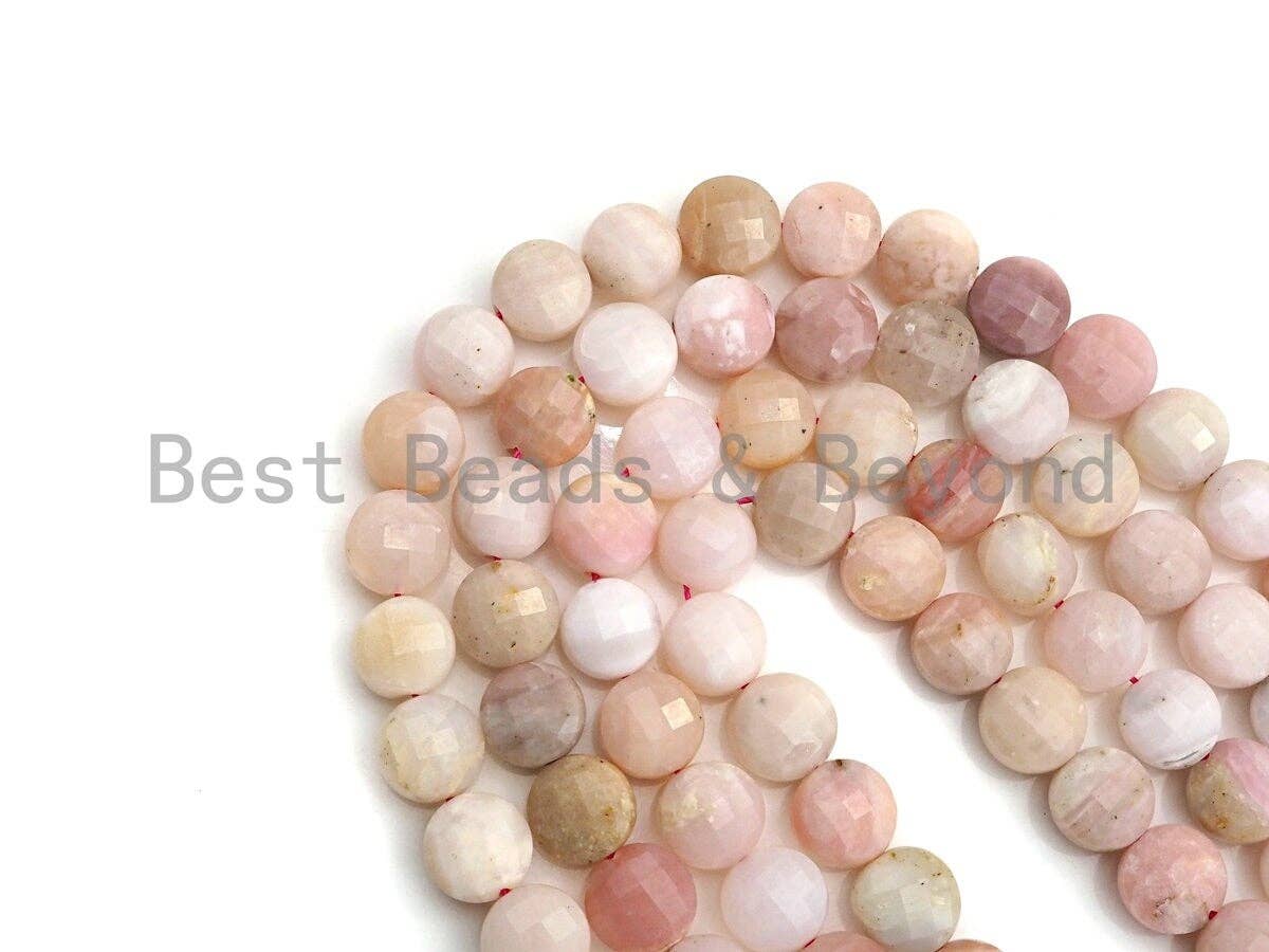 High Quality Natural Checkerboard Cut Pink Opal Coin Shape beads, 6mm/8mm/10mmTurtle Shell Cut Pink Opal Beads, 16" Full strand, sku#UA54
