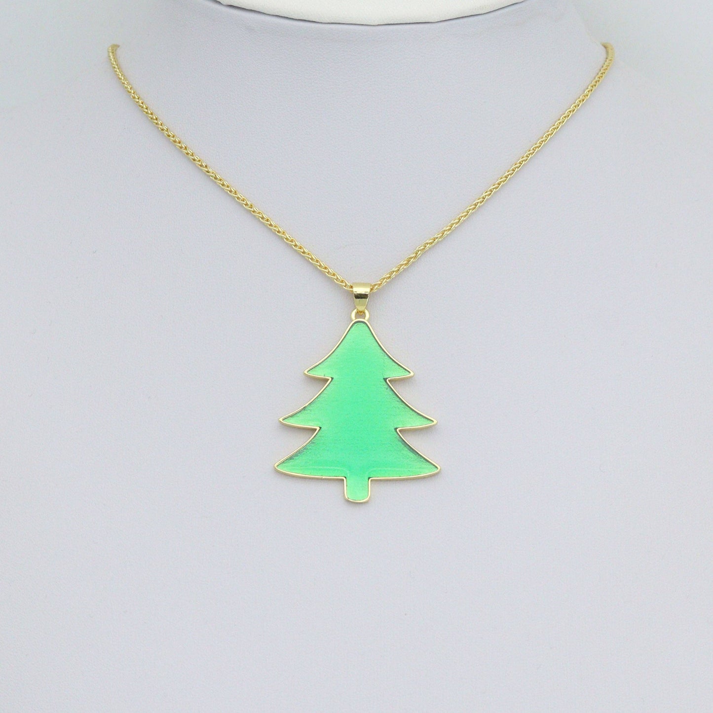 Green Enamel Gold Christmas cedar tree Charm Pendant,Sku#LK1207
