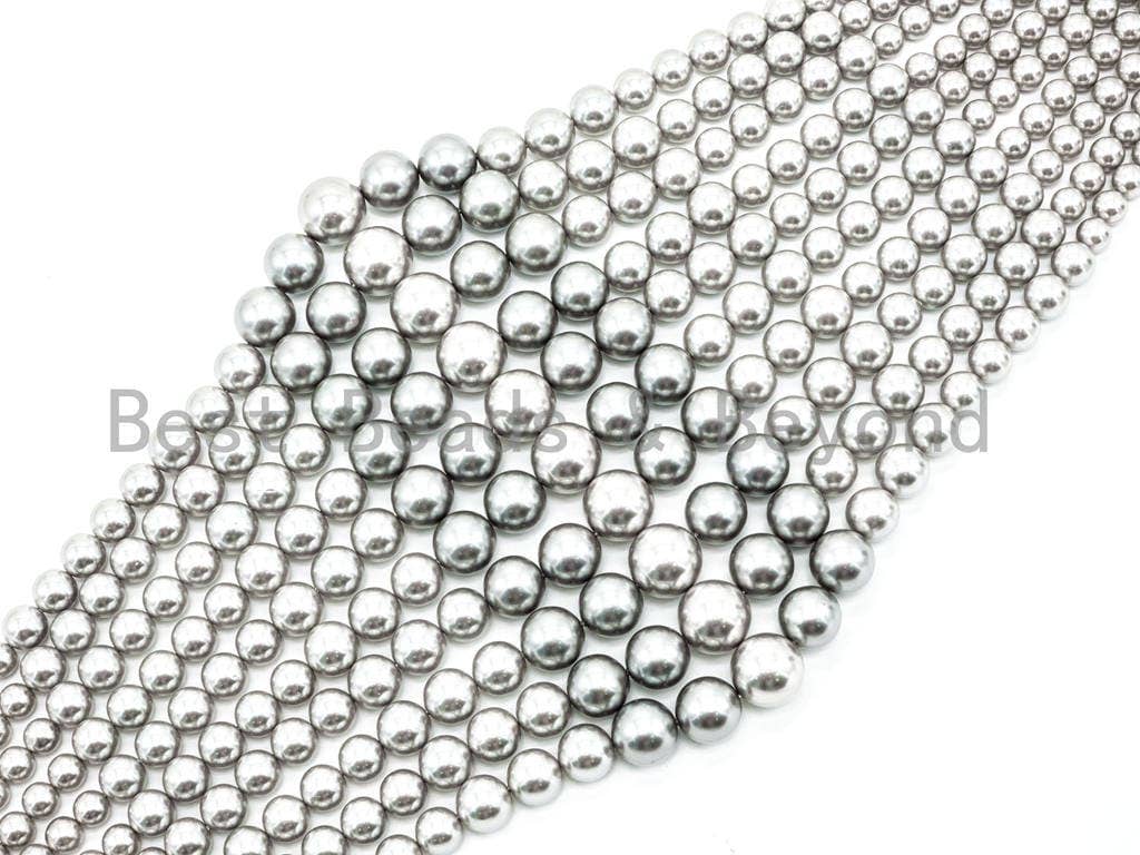 15 inches strand High Quality Natural MOP Graduated Beads, Bright Grey Color, 8-16mm Mop beads,Round Smooth Pearl Shell Beads, SKU#U47