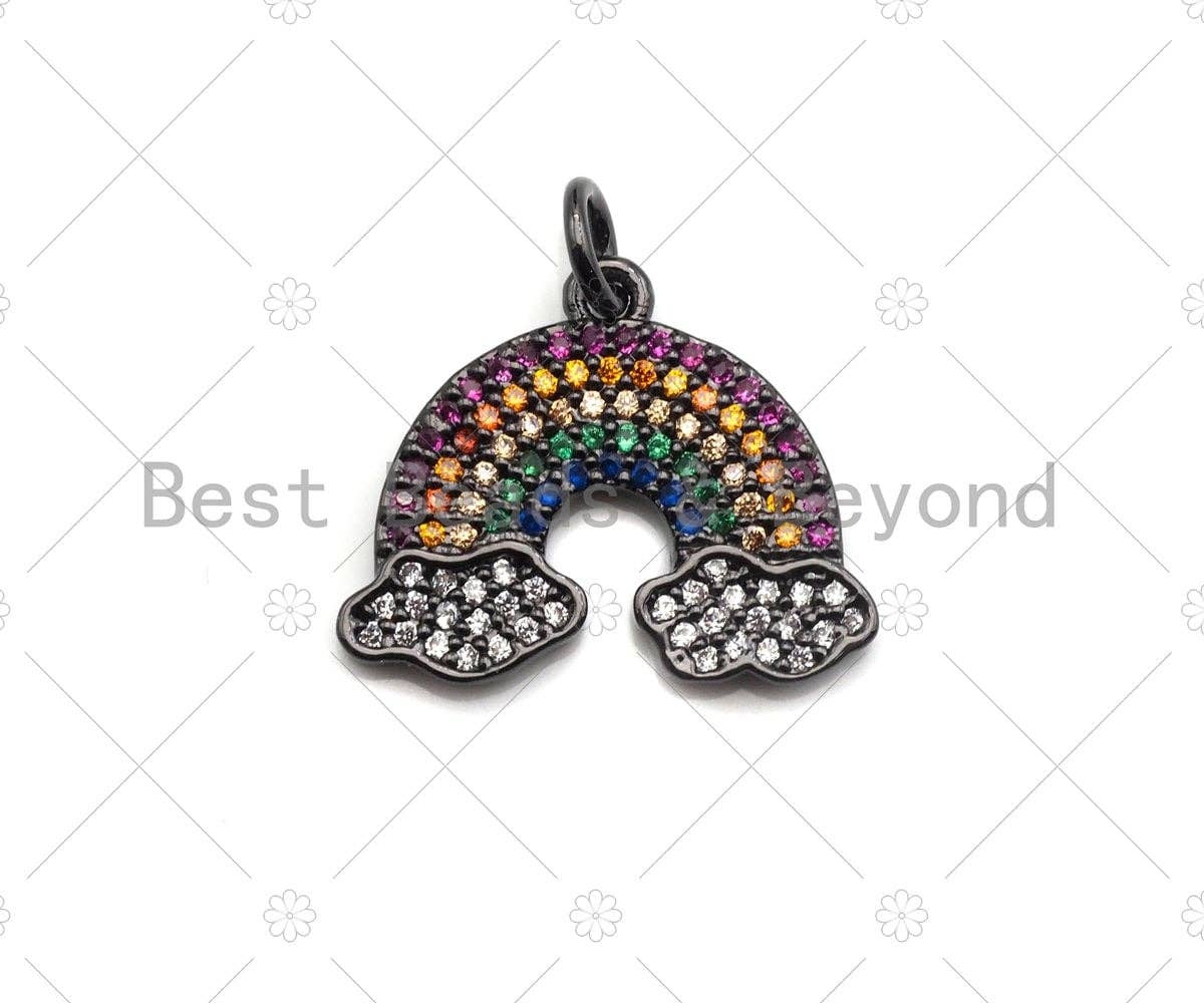 Colorful CZ Micro Pave Rainbow With Cloud Pendant/Charm,Rainbow Cubic Zirconia Pendant, Silver/Gold /Rose Gold/Black Tone,15x18mm,Sku#F1170