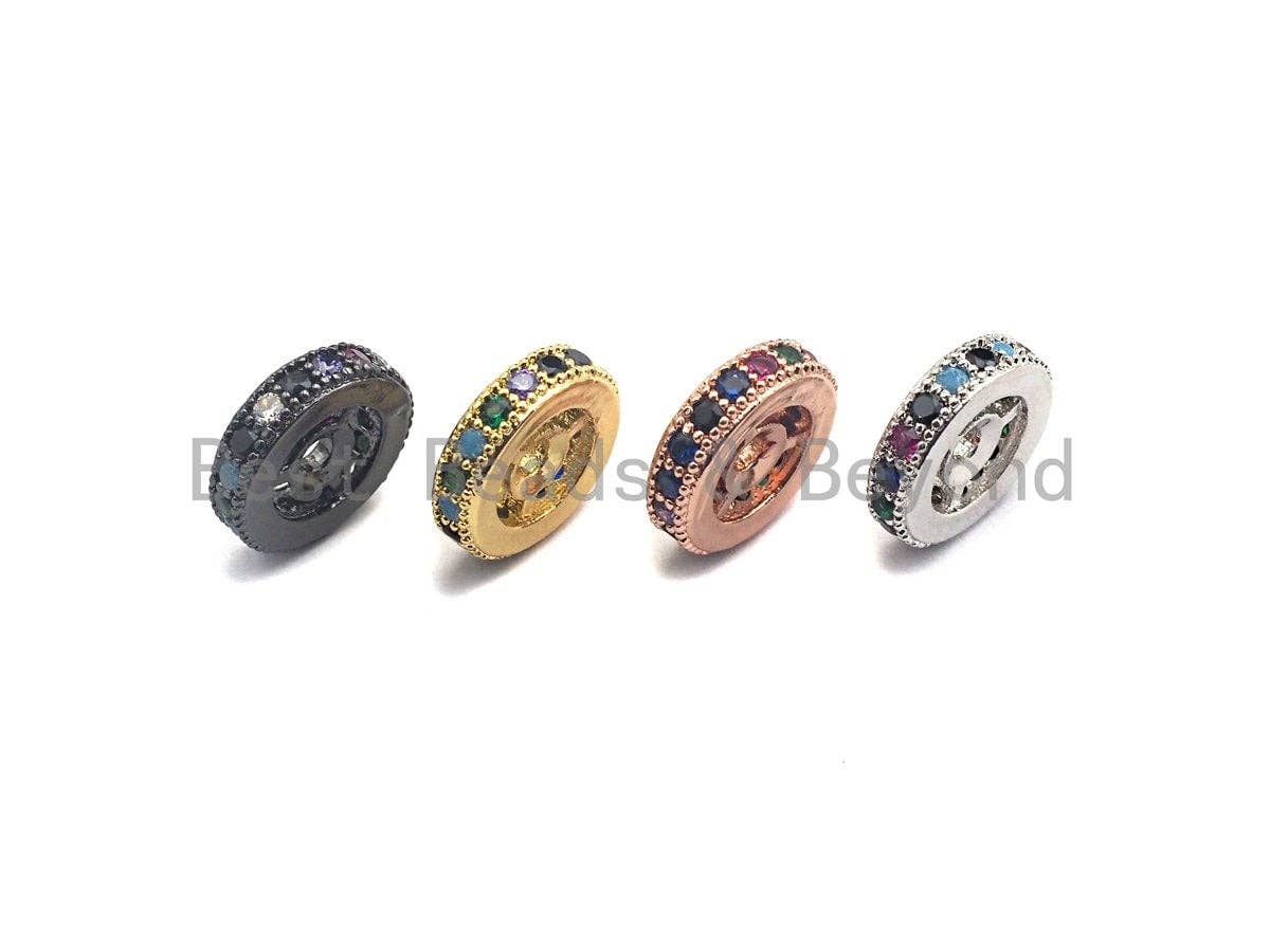Multicolor CZ Micro Pave Wheel Spacer Beads, Cubic Zirconia Spacer beads, Bracelet spacers, 6mm/8mm/10mm,sku# C108