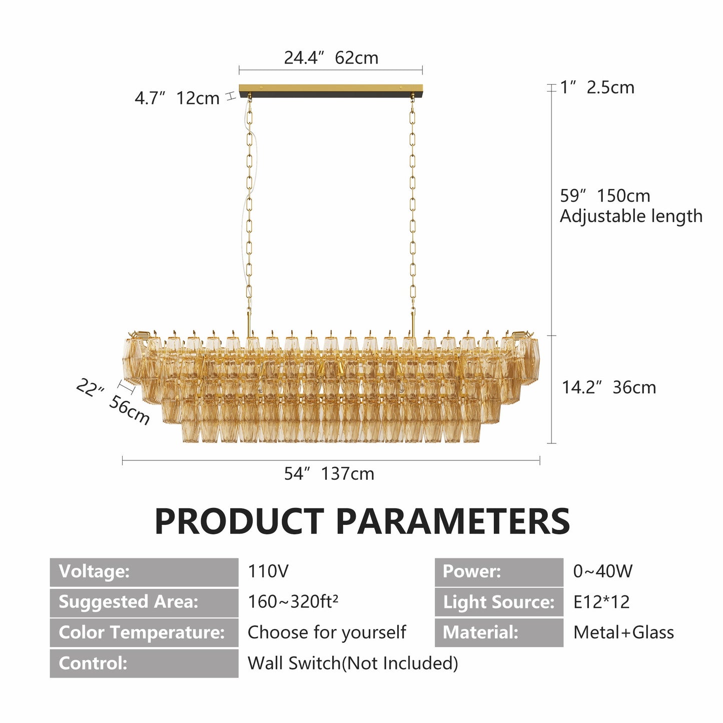 Modern Chandeliers for Dining Room, 54" Large Rectangle